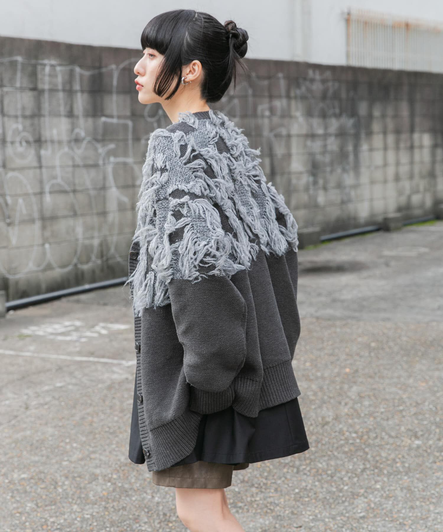  「ジャガードフリンジカーディガン」|カーディガン|ブラック