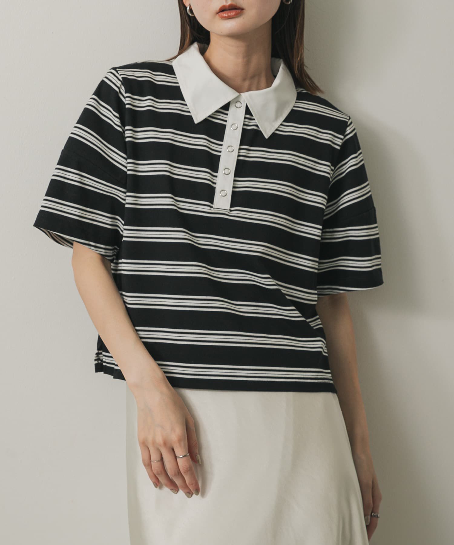 SENSE OF PLACE by URBAN RESEARCH「マルチボーダーカットポロシャツ」|ポロシャツ|ブラック系その他