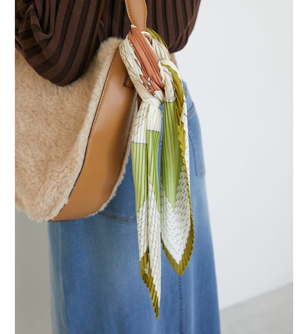  「《WEB限定アイテム》パネルフラワープリーツスカーフ」|バンダナ・スカーフ|グリーン