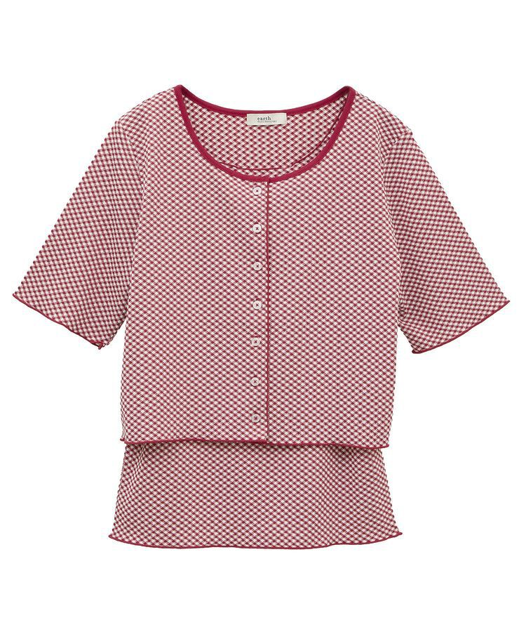 earth music&ecology「SET2点ギンガムメロ-カーデ＋リボンタンク」|カーディガン|