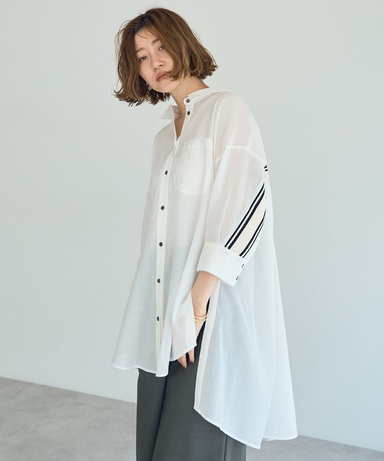 Editt by YECCA VECCA「リブMIXシアースリットオーバーシャツ」|シャツ・ブラウス|White