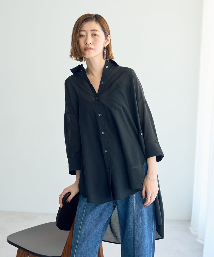 Editt by YECCA VECCA「リブMIXシアースリットオーバーシャツ」|シャツ・ブラウス|