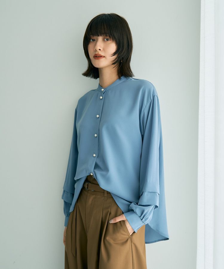 YECCA VECCA「2way裾アレンジパール釦ブラウス」|シャツ・ブラウス|Blue