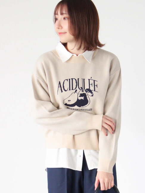 Te chichi TERRASSE「フルーツモチーフロゴニットプルオーバー」|ニット・セーター|ベージュ