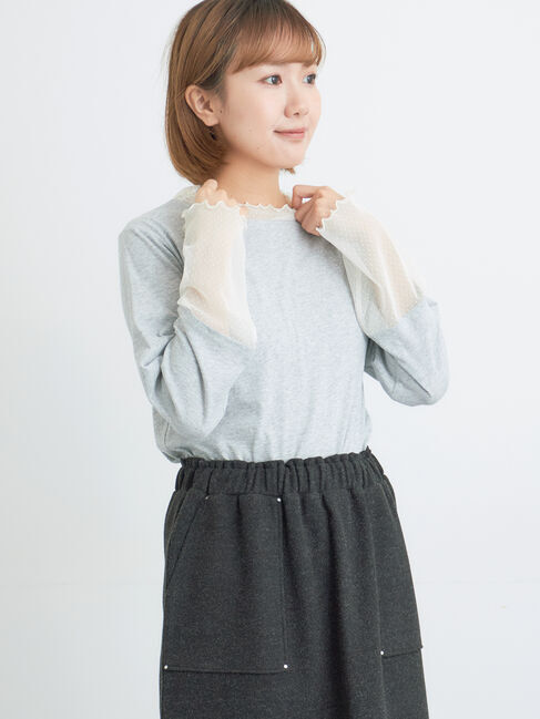 Samansa Mos2「ドットチュール切り替えカットソー」|Tシャツ・カットソー|グレー