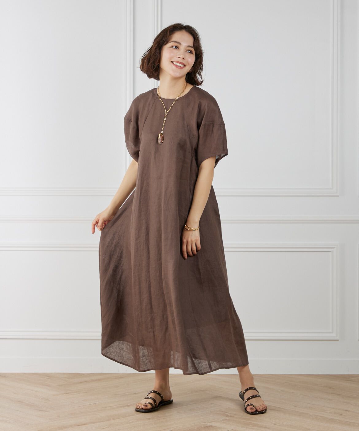 INED「《WEB限定》ボリュームスリーブリネンワンピース」|ワンピース|