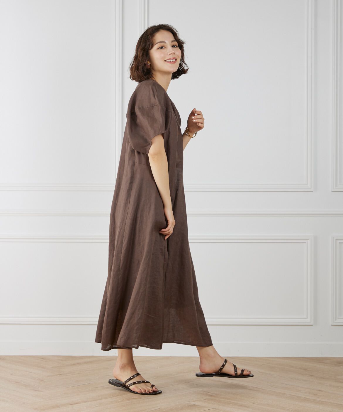 INED「《WEB限定》ボリュームスリーブリネンワンピース」|ワンピース|