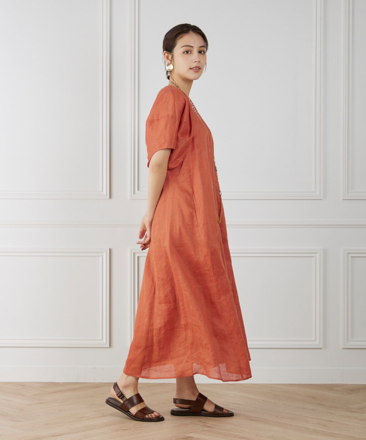 INED「《WEB限定》ボリュームスリーブリネンワンピース」|ワンピース|