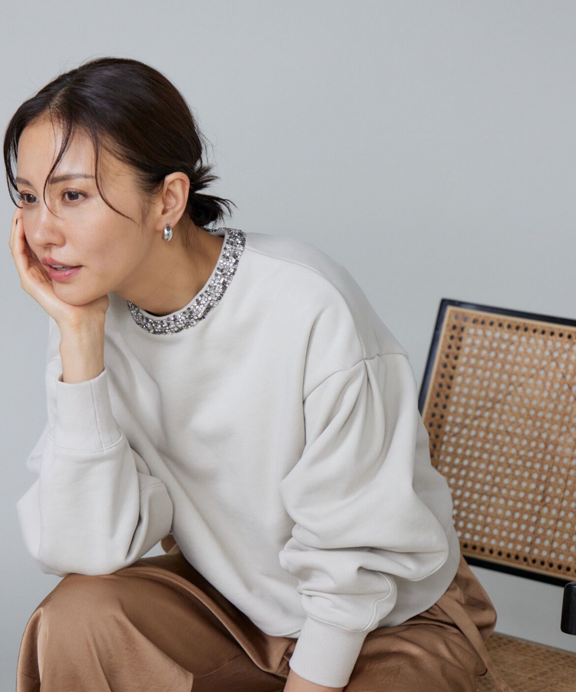 Le Souk「ビジュー衿裏毛プルオーバー」|スウェット・ジャージ|