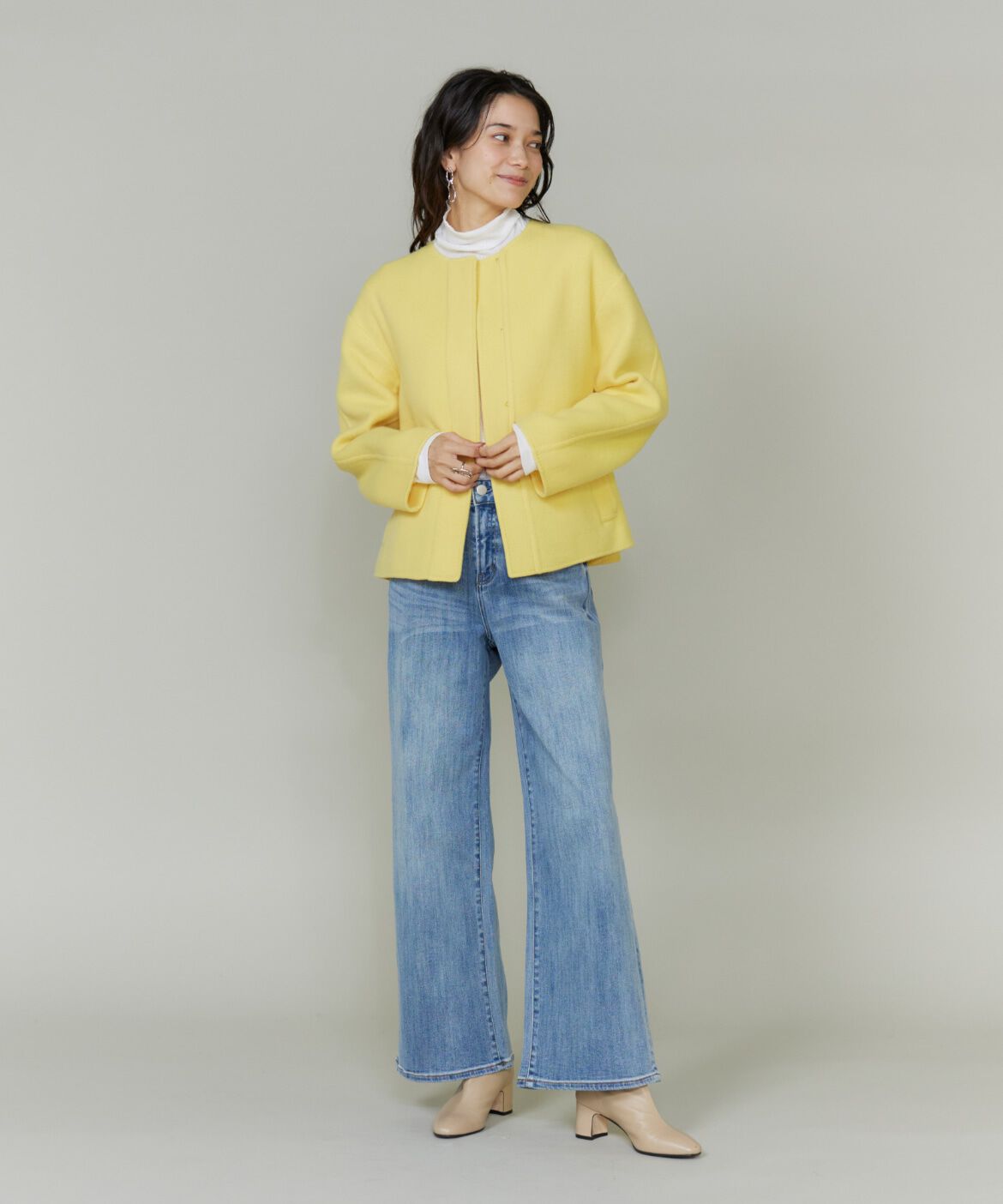 INED「ノーカラーショートコート」|ピーコート|