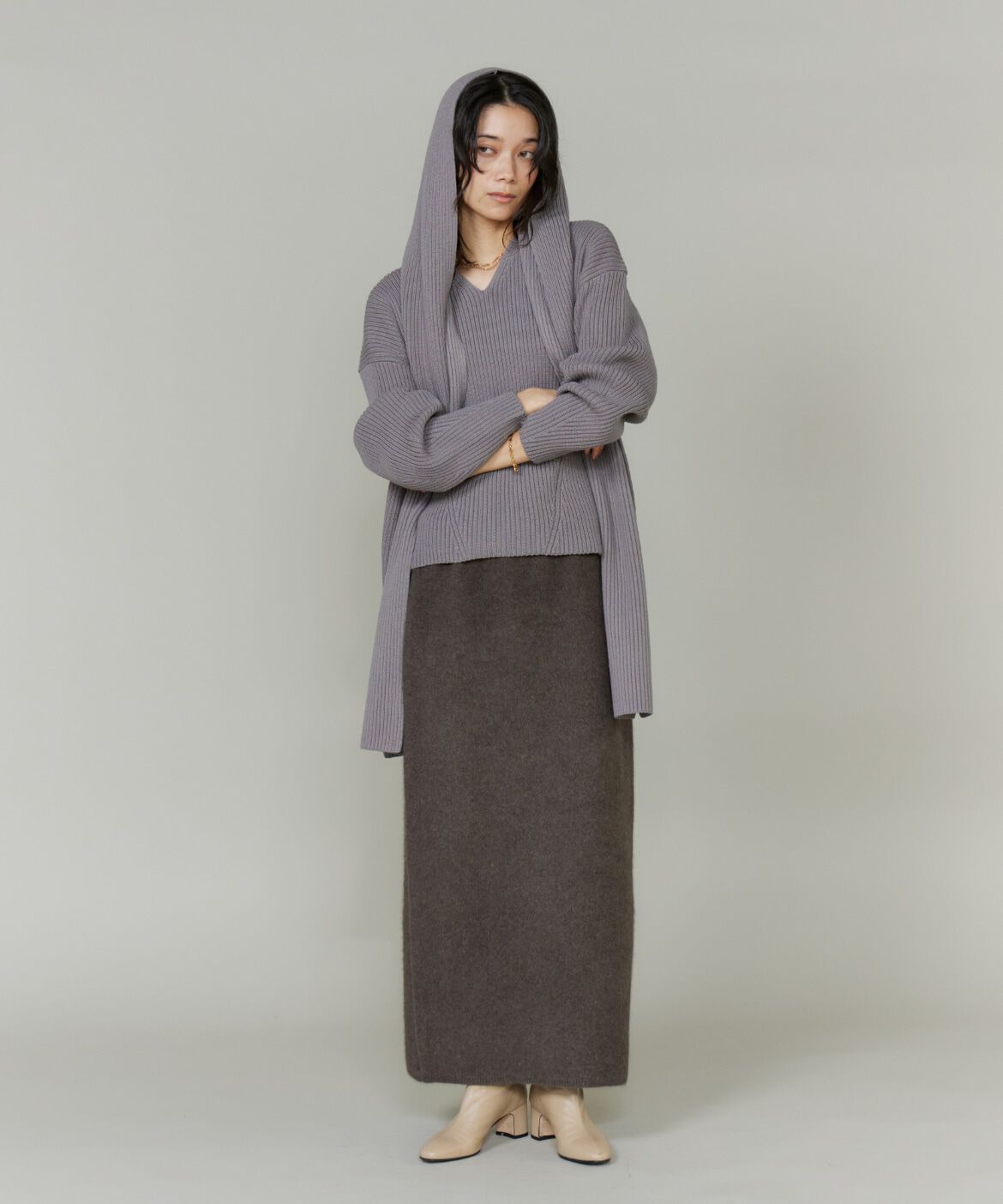 INED「《大きいサイズ》Vネックプルオーバーニット」|ニット・セーター|