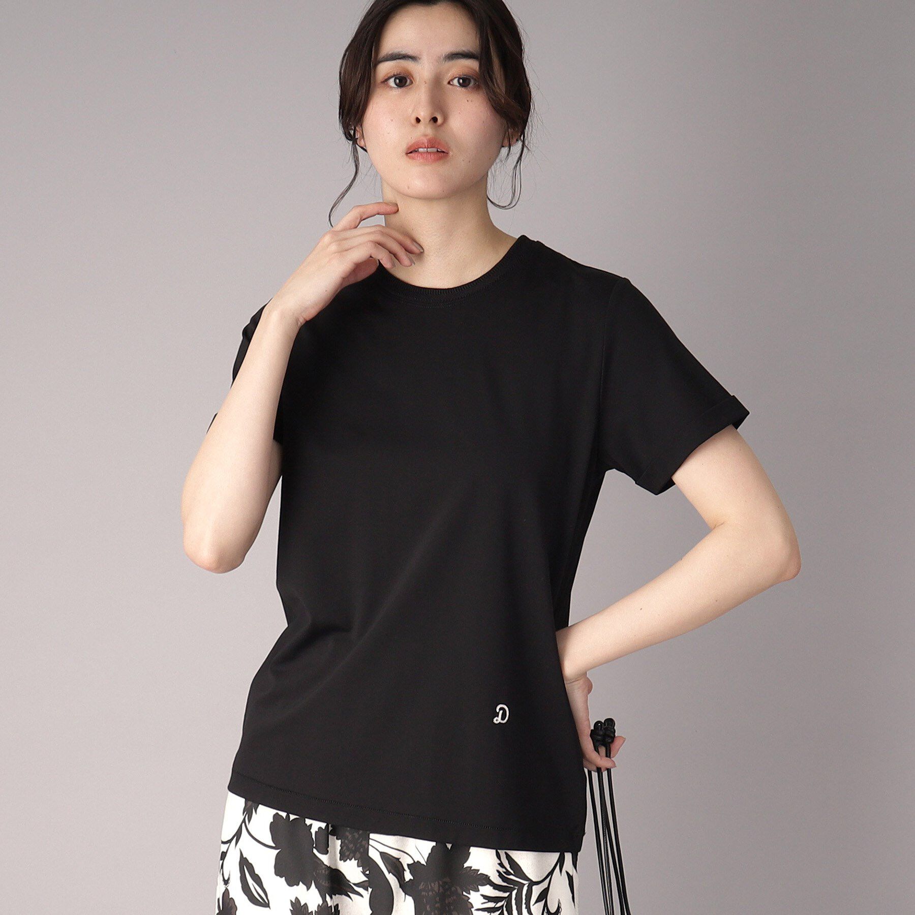 DRESSTERIOR「【洗える】シルクブレンドポンチTシャツ」|Tシャツ・カットソー|ブラック(019)