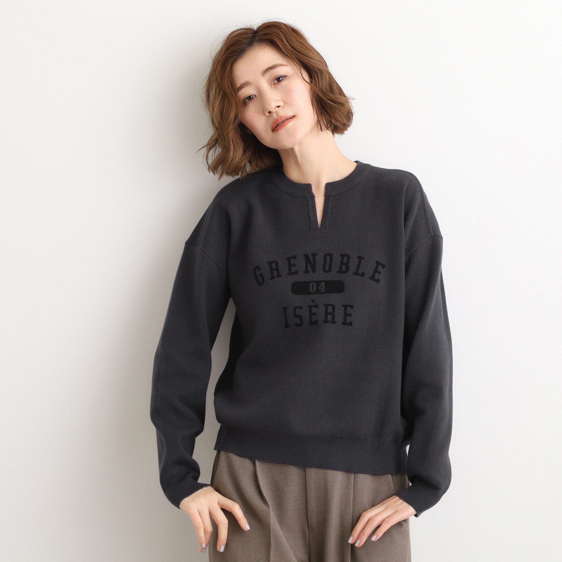 grove「カレッジロゴキーネックニット」|ニット・セーター|