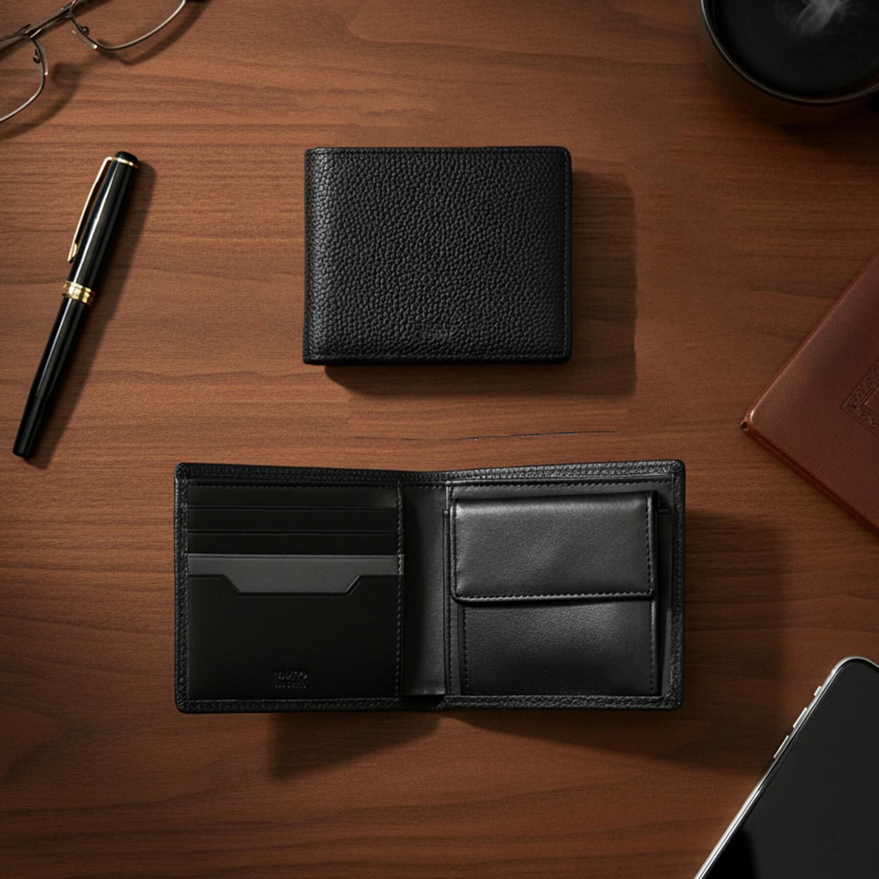 TAKEO KIKUCHI「ソフトシュリンクレザー二つ折り財布」|財布|ブラック(019)