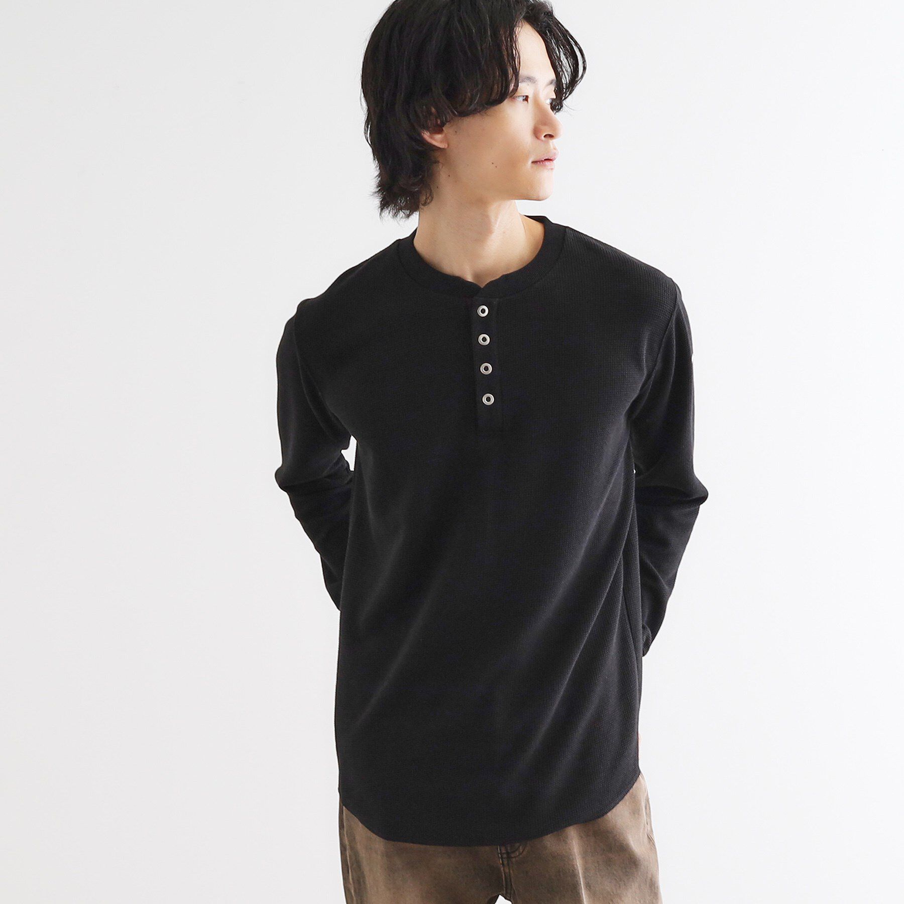 tk.TAKEO KIKUCHI「ワッフル＆スムースプレートヘンリーカットソー」|Tシャツ・カットソー|