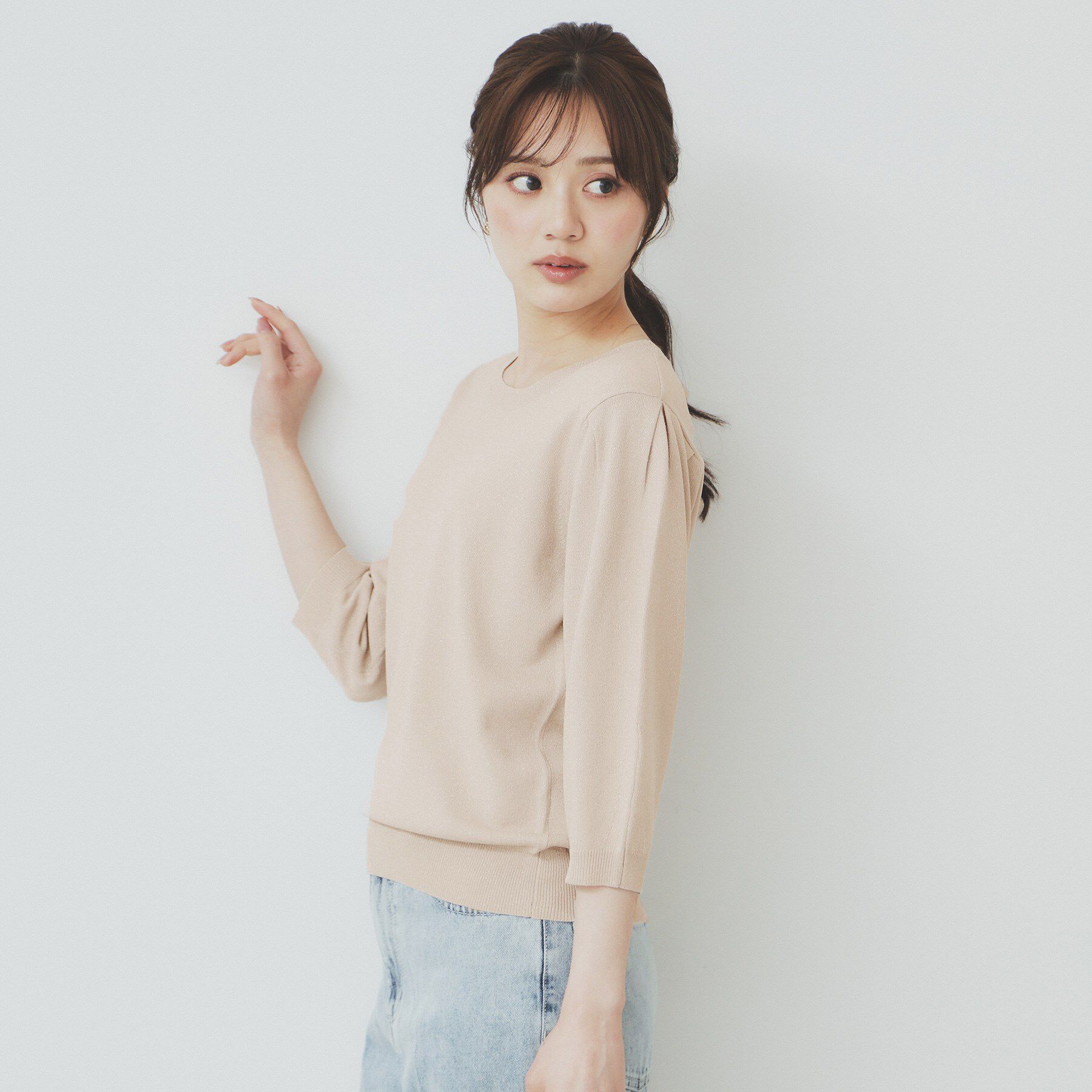 index「《7色展開/XS-LLサイズ》クルーネックデザインスリーブニット【洗濯機洗い可】」|ニット・セーター|