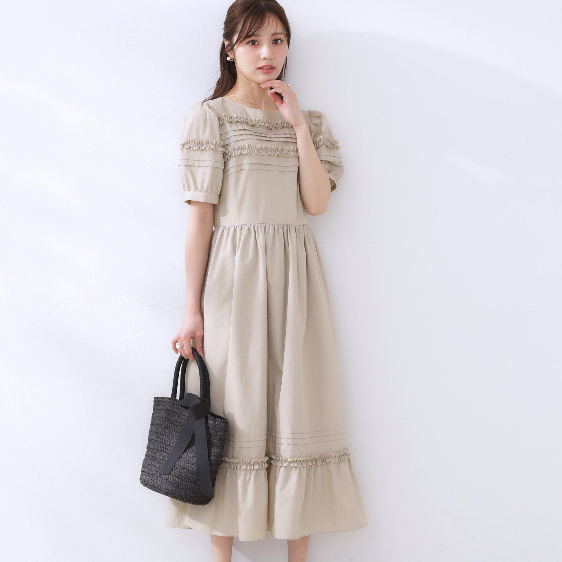Couture broach「エシカルコットン タック＆フリルワンピース」|ワンピース|