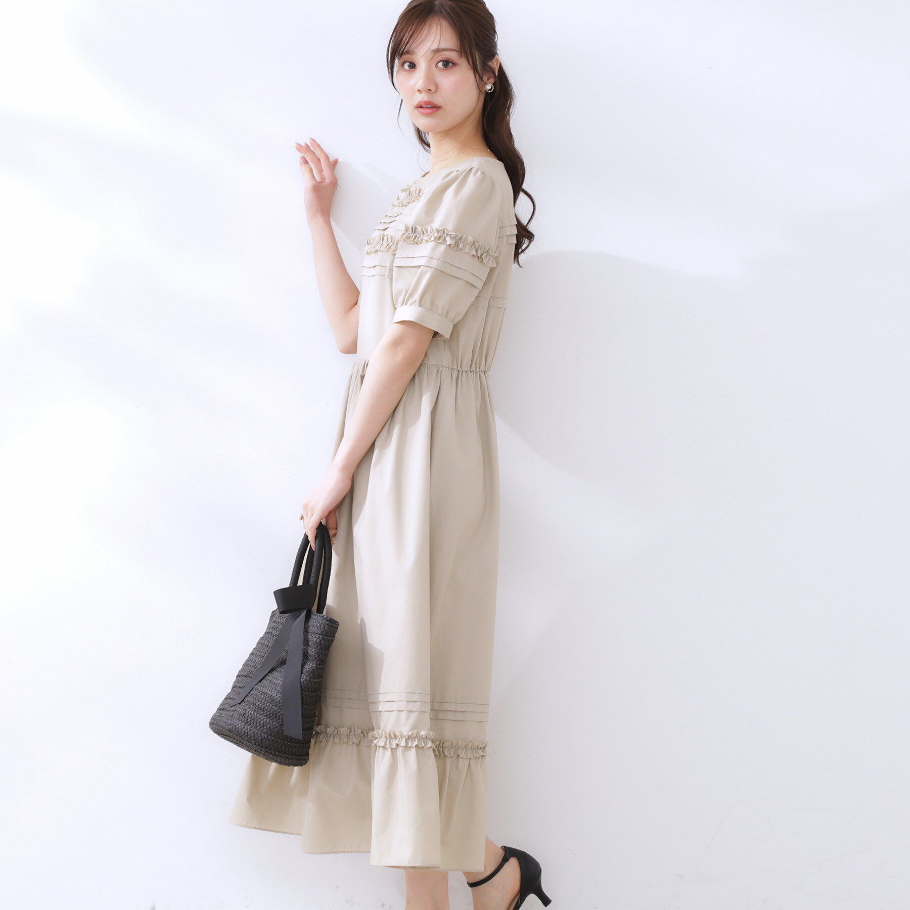 Couture broach「エシカルコットン タック＆フリルワンピース」|ワンピース|