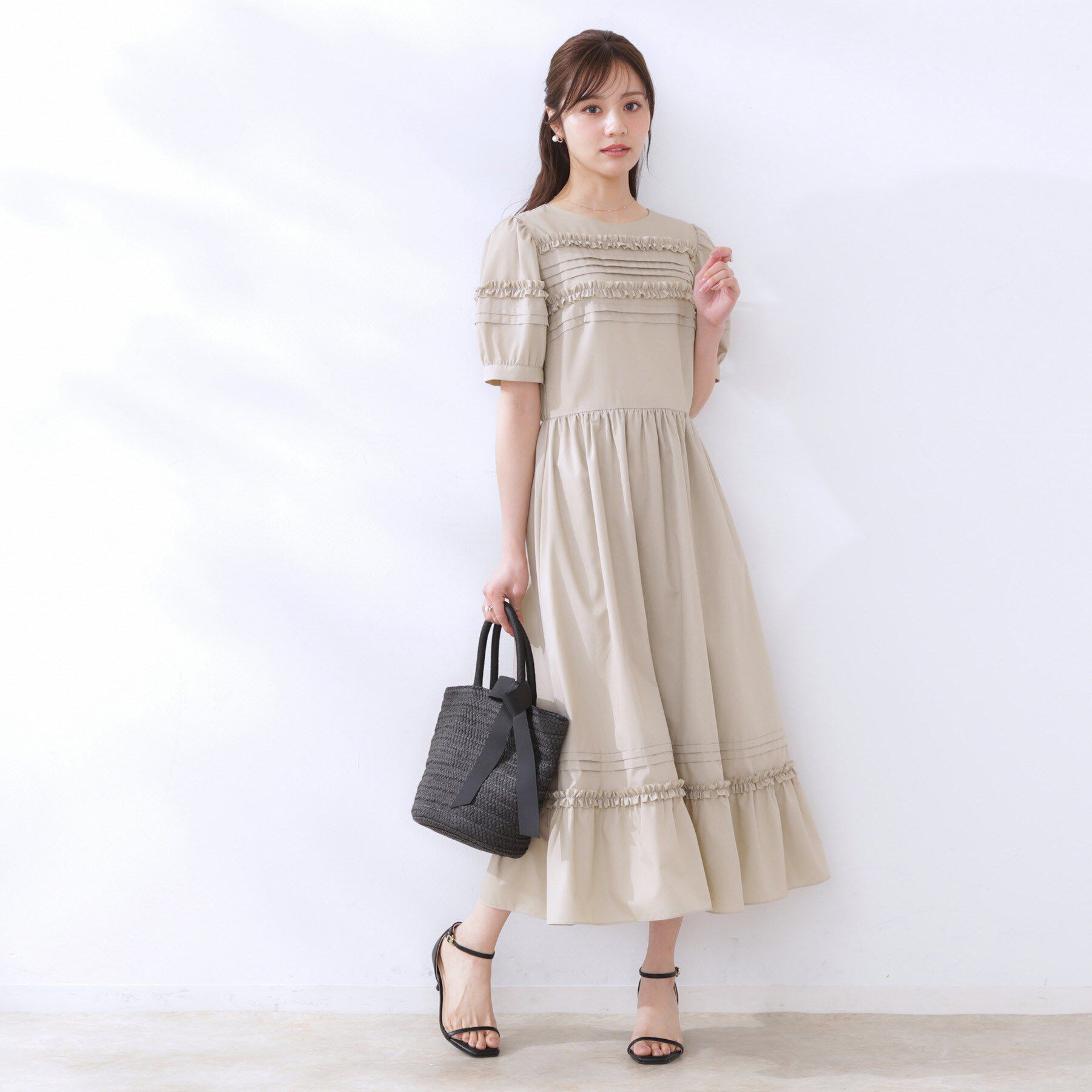 Couture broach「エシカルコットン タック＆フリルワンピース」|ワンピース|