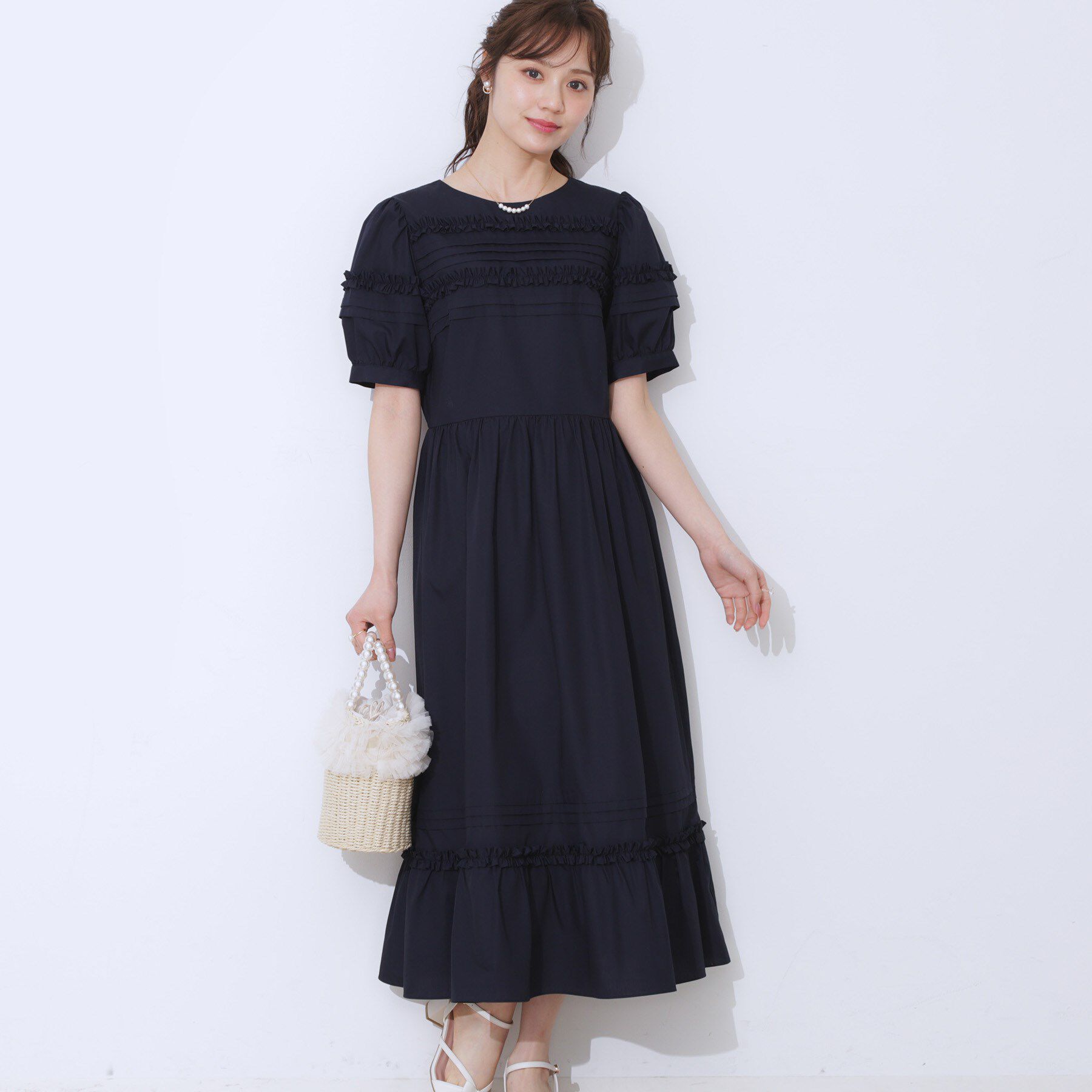 Couture broach「エシカルコットン タック＆フリルワンピース」|ワンピース|