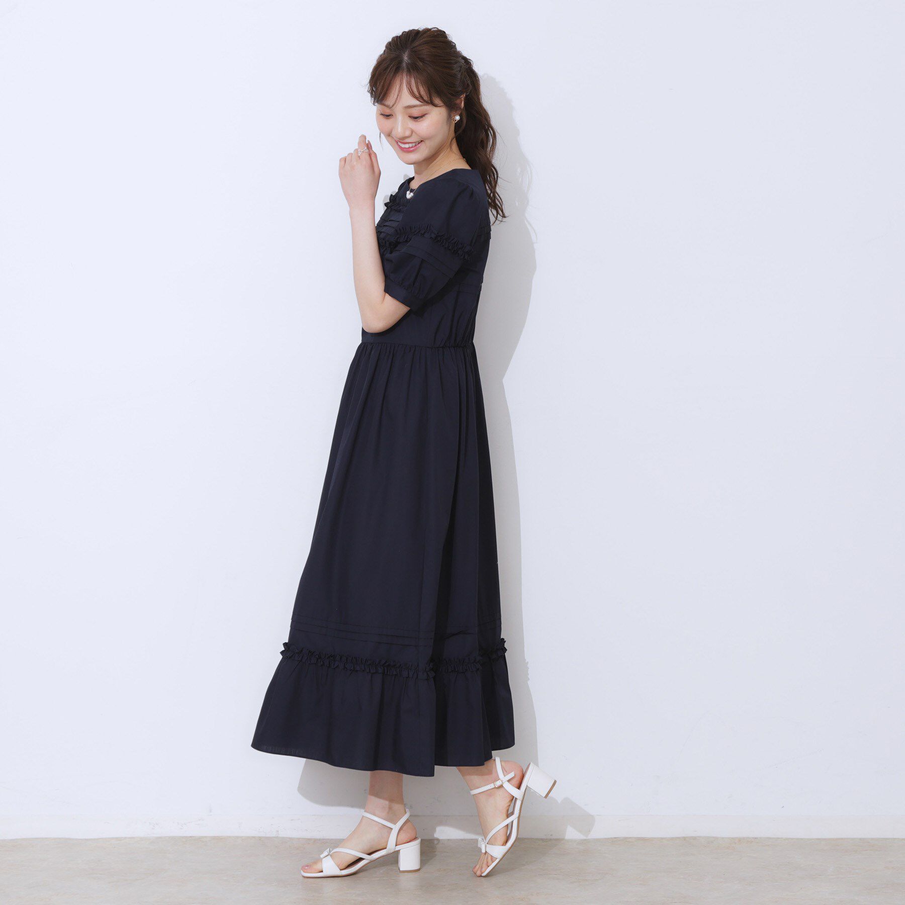 Couture broach「エシカルコットン タック＆フリルワンピース」|ワンピース|