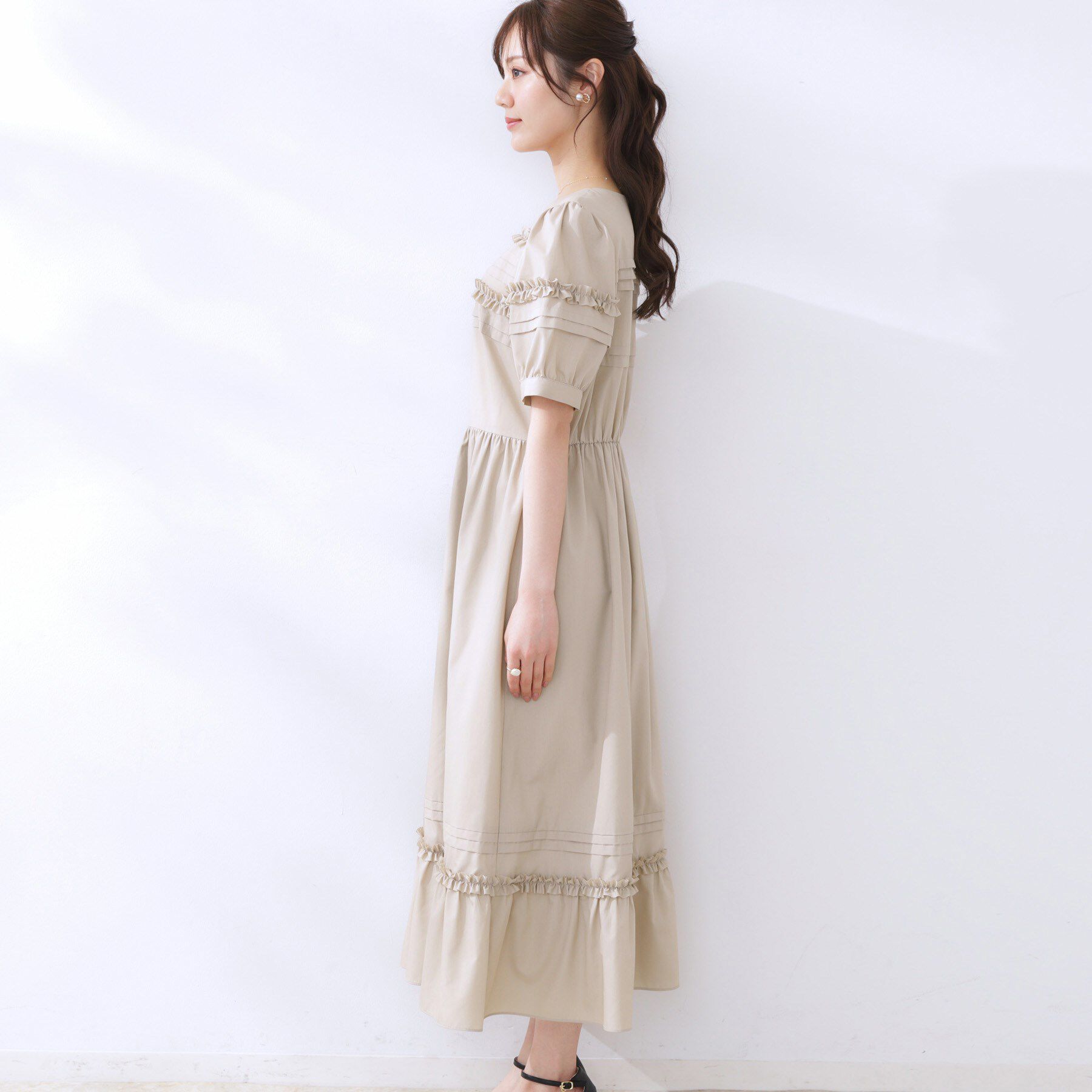 Couture broach「エシカルコットン タック＆フリルワンピース」|ワンピース|