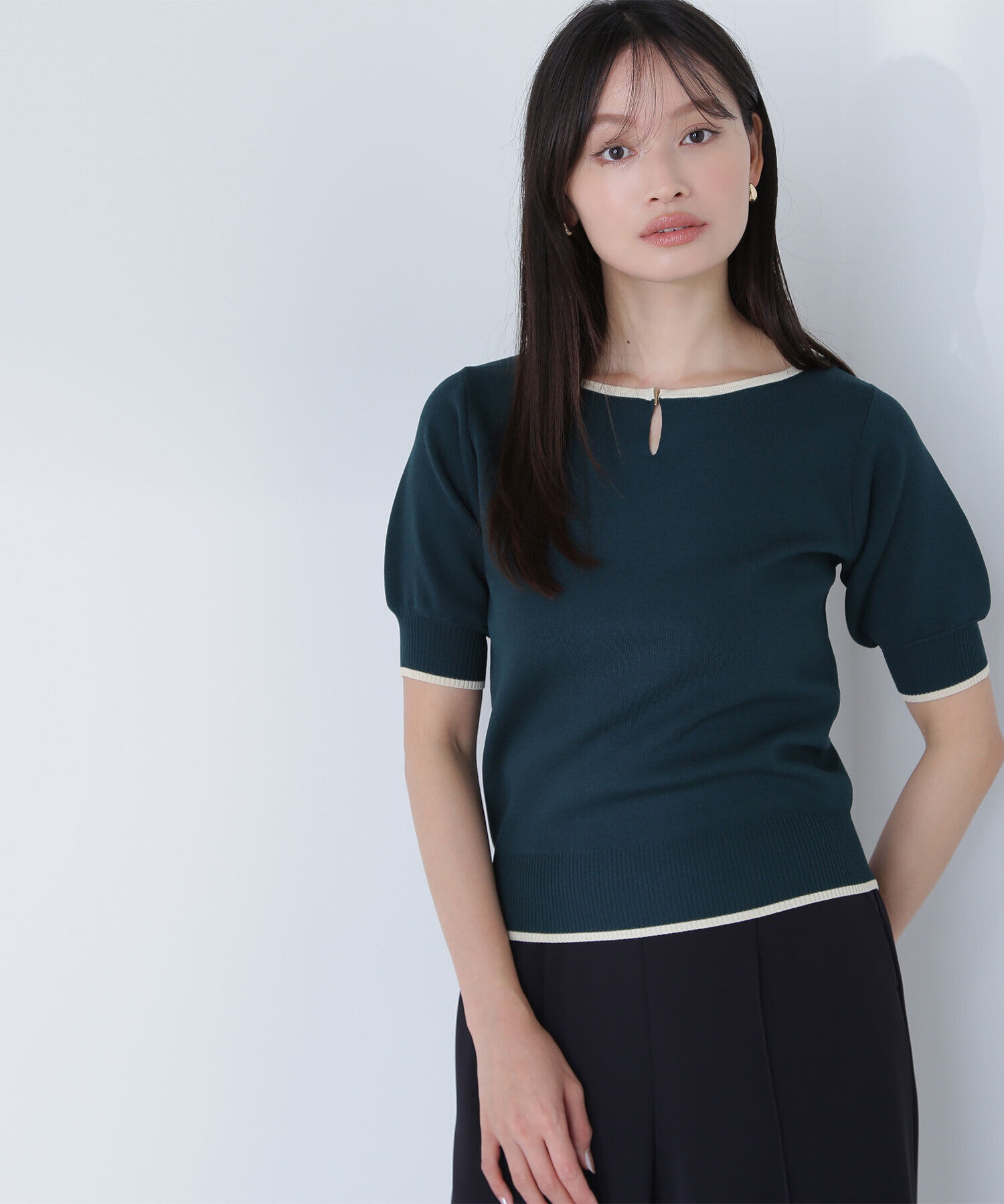  「バイカラーメタルポイントニット」|ニット・セーター|グリーン&times;ベ  2