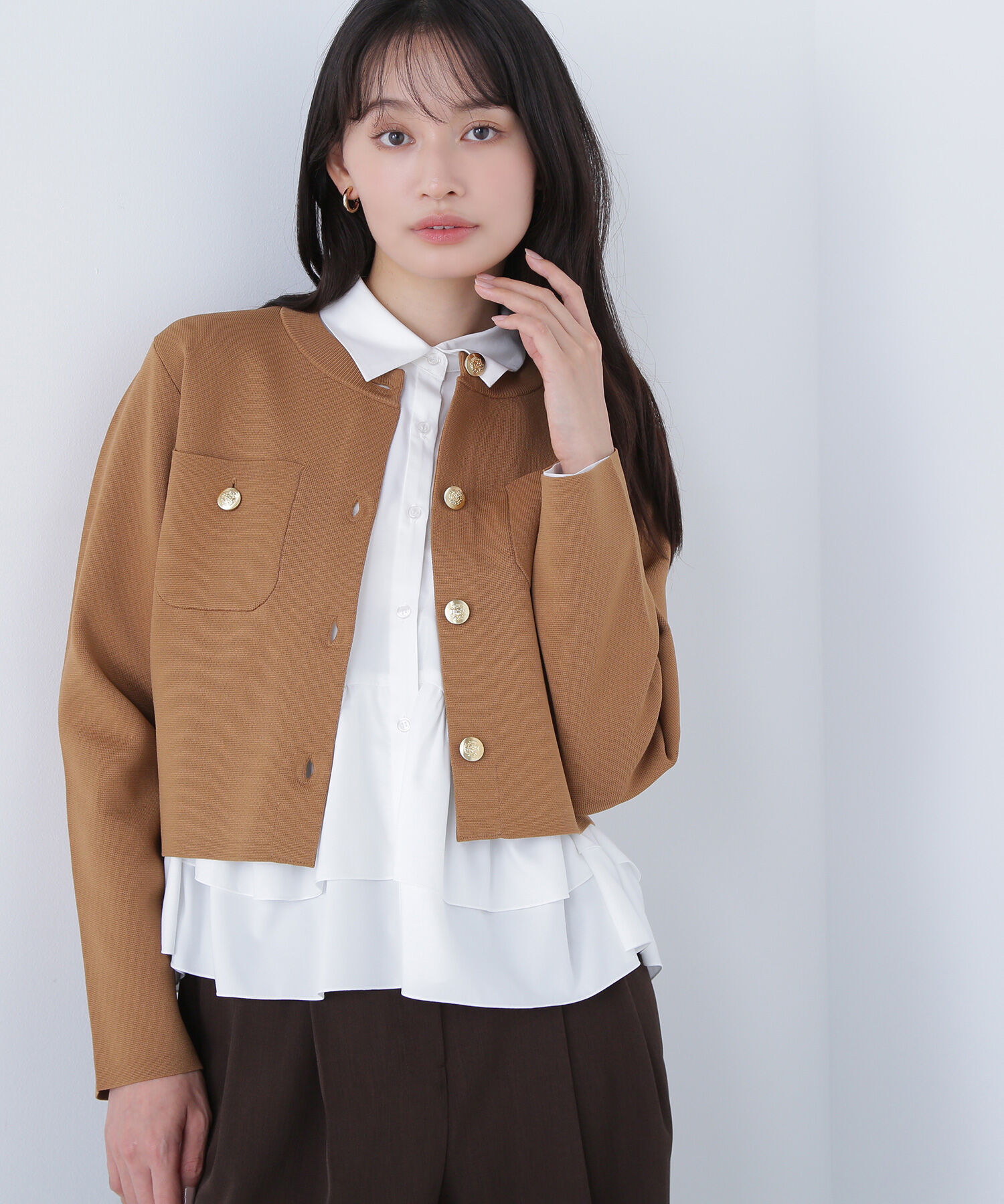  「エンブレムボタンニットジャケット」|ニット・セーター|