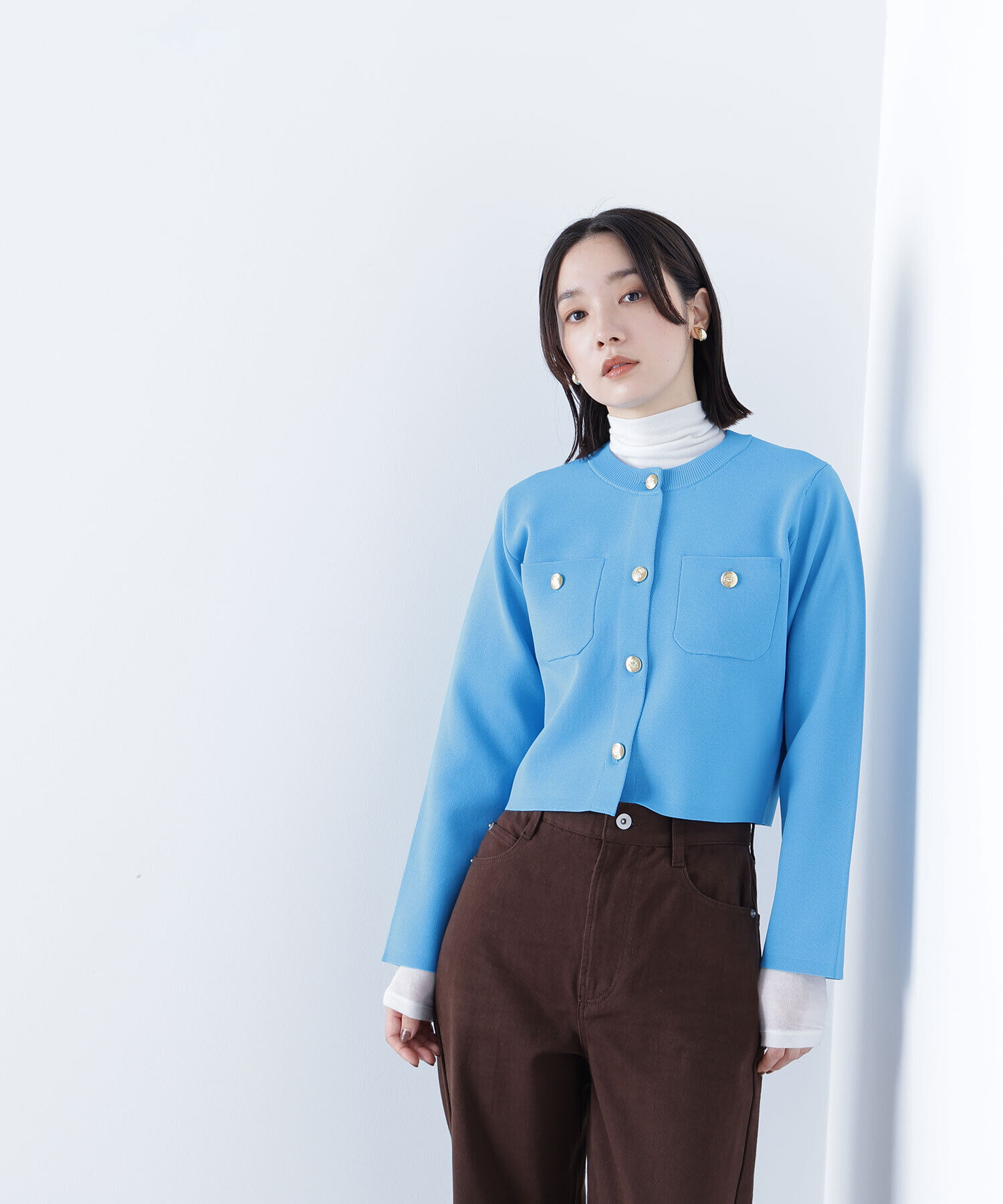  「エンブレムボタンニットジャケット」|ニット・セーター|