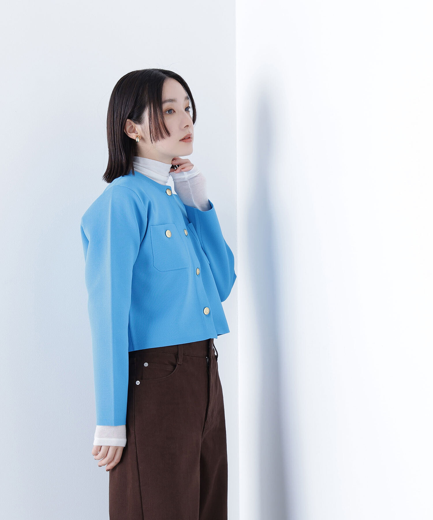  「エンブレムボタンニットジャケット」|ニット・セーター|