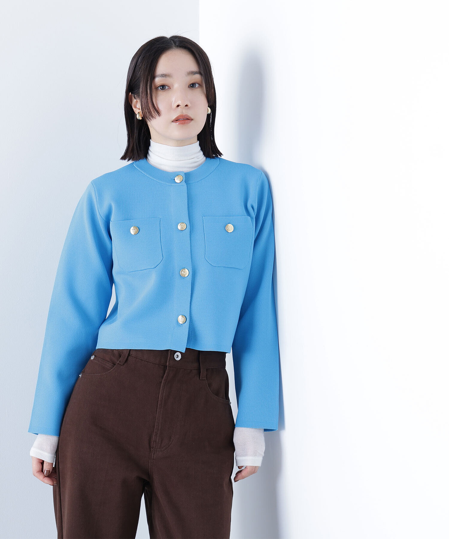  「エンブレムボタンニットジャケット」|ニット・セーター|