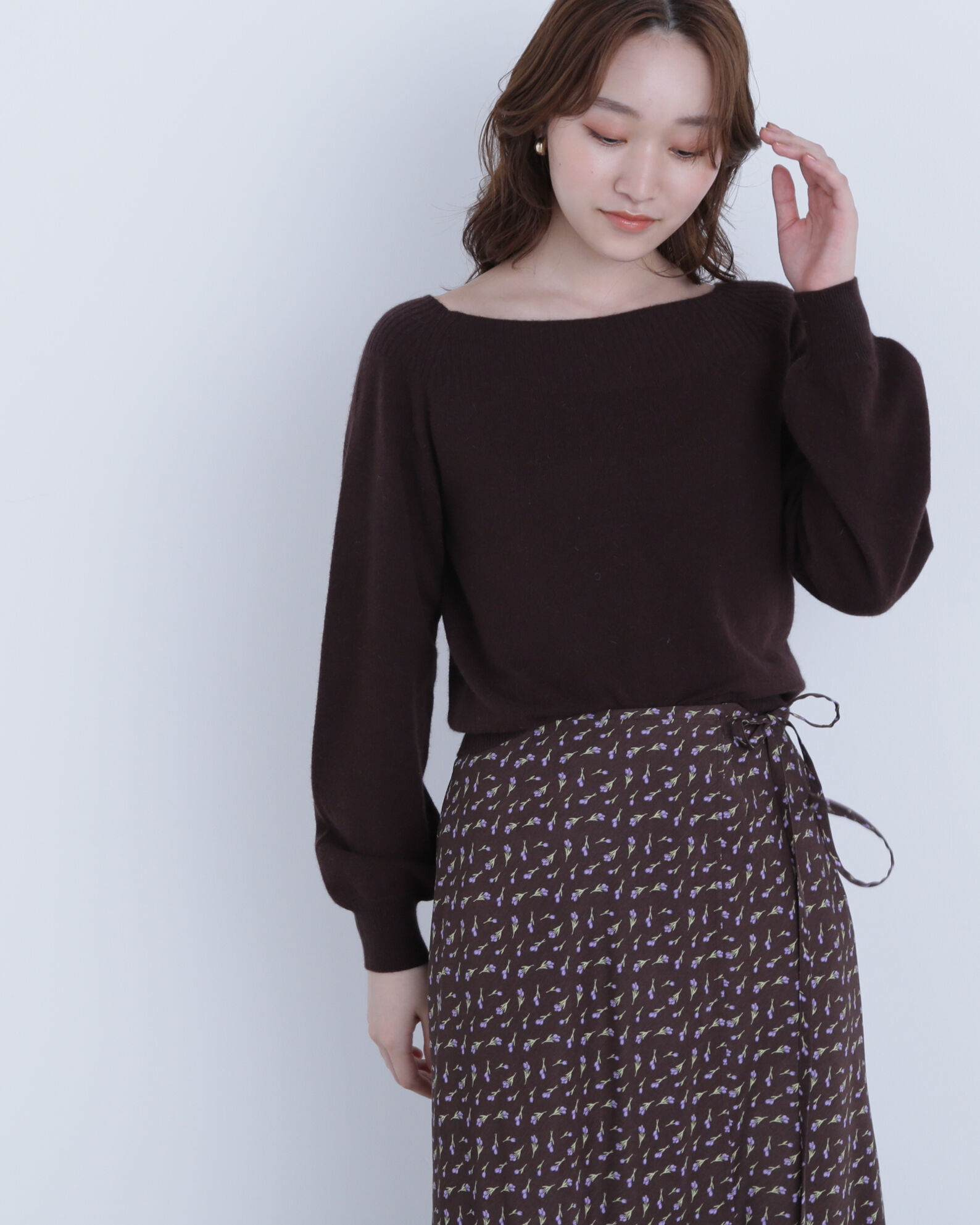  「FOX混ジェントリーシリーズ ボートネックニット」|ニット・セーター|ダークブラウ 1