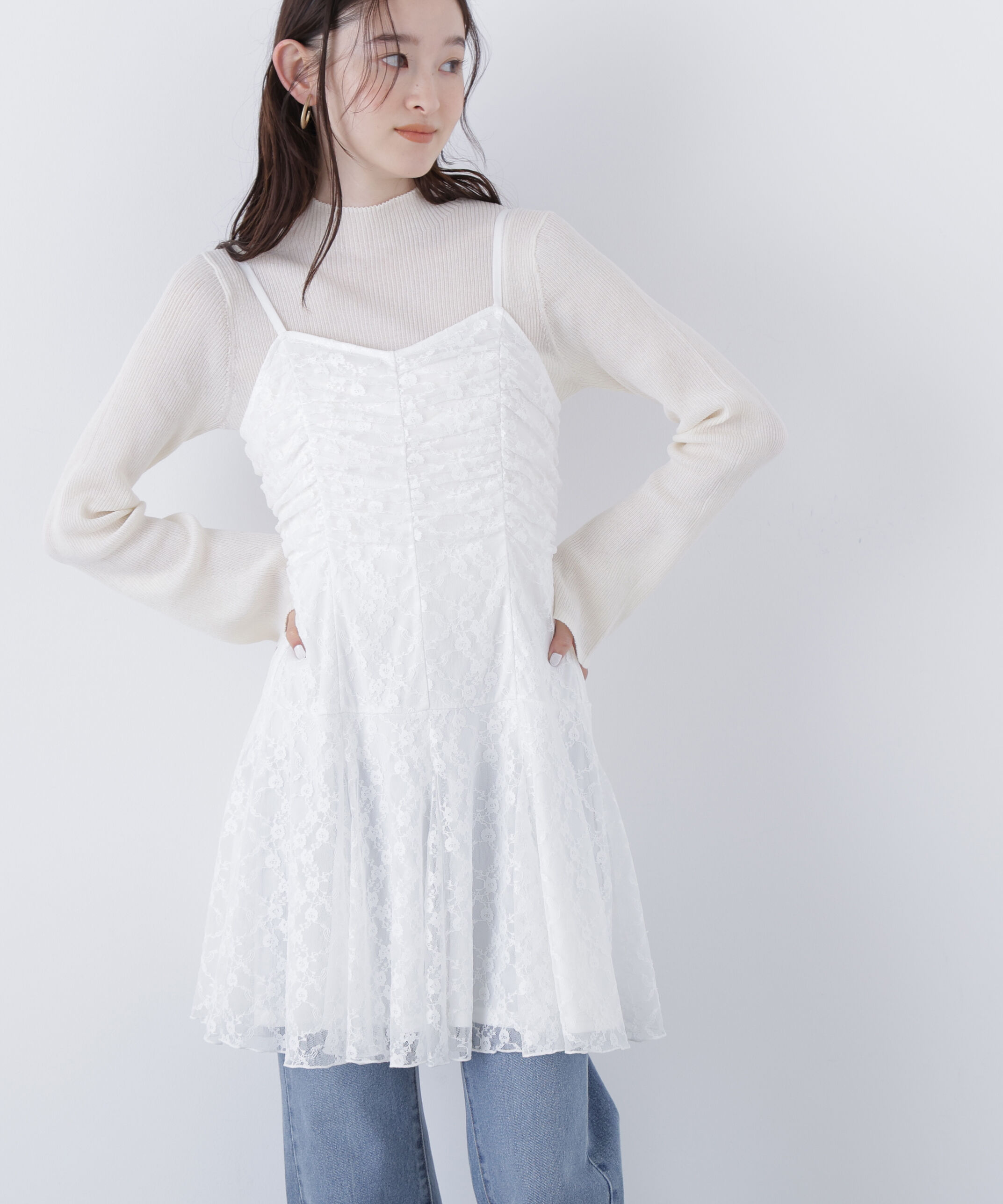  「〈N.〉レースギャザーキャミチュニック」|シャツ・ブラウス|オフホワイト1