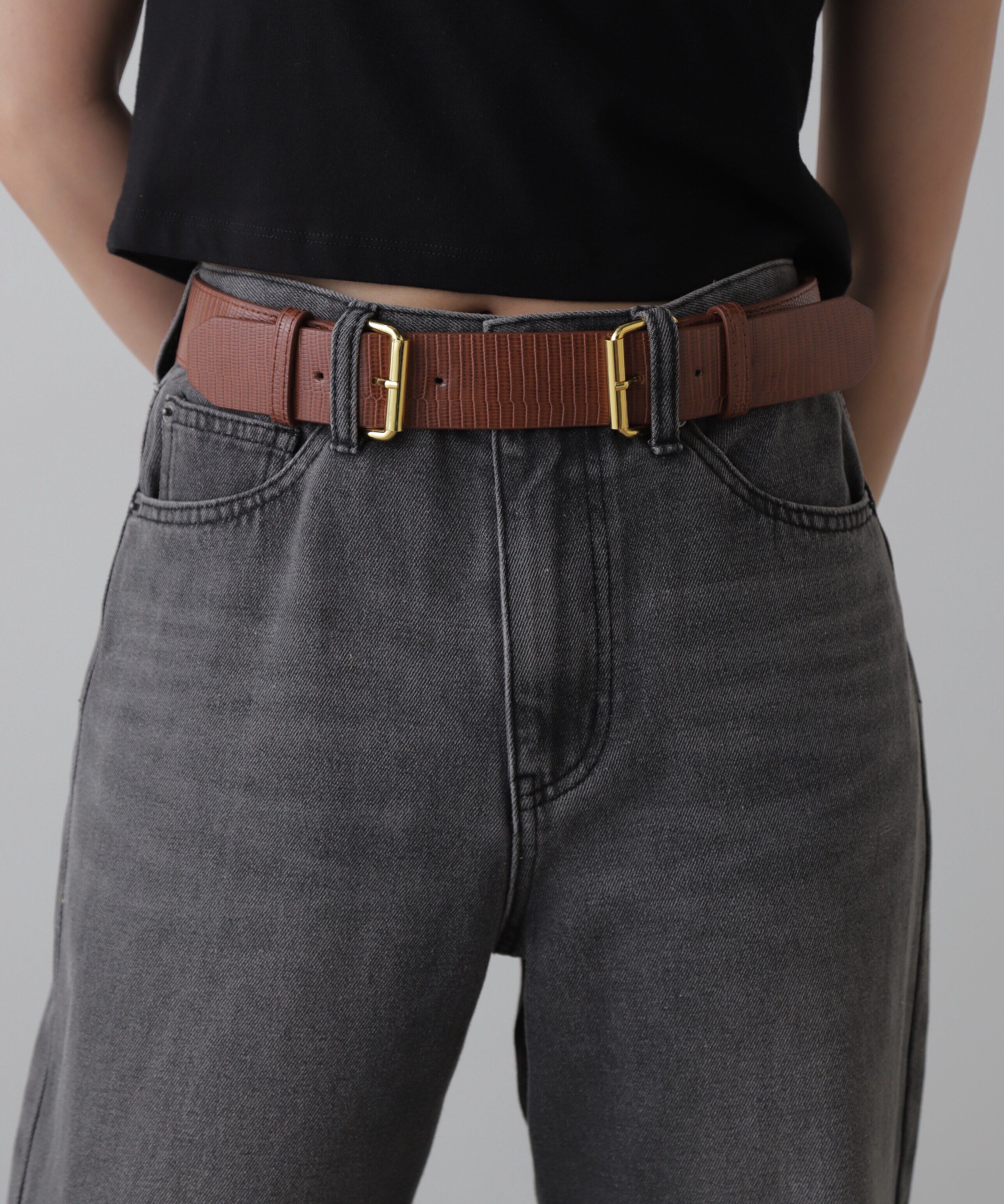  「Ｗバックル太ゴムベルト」|ハンカチ|ブラウン