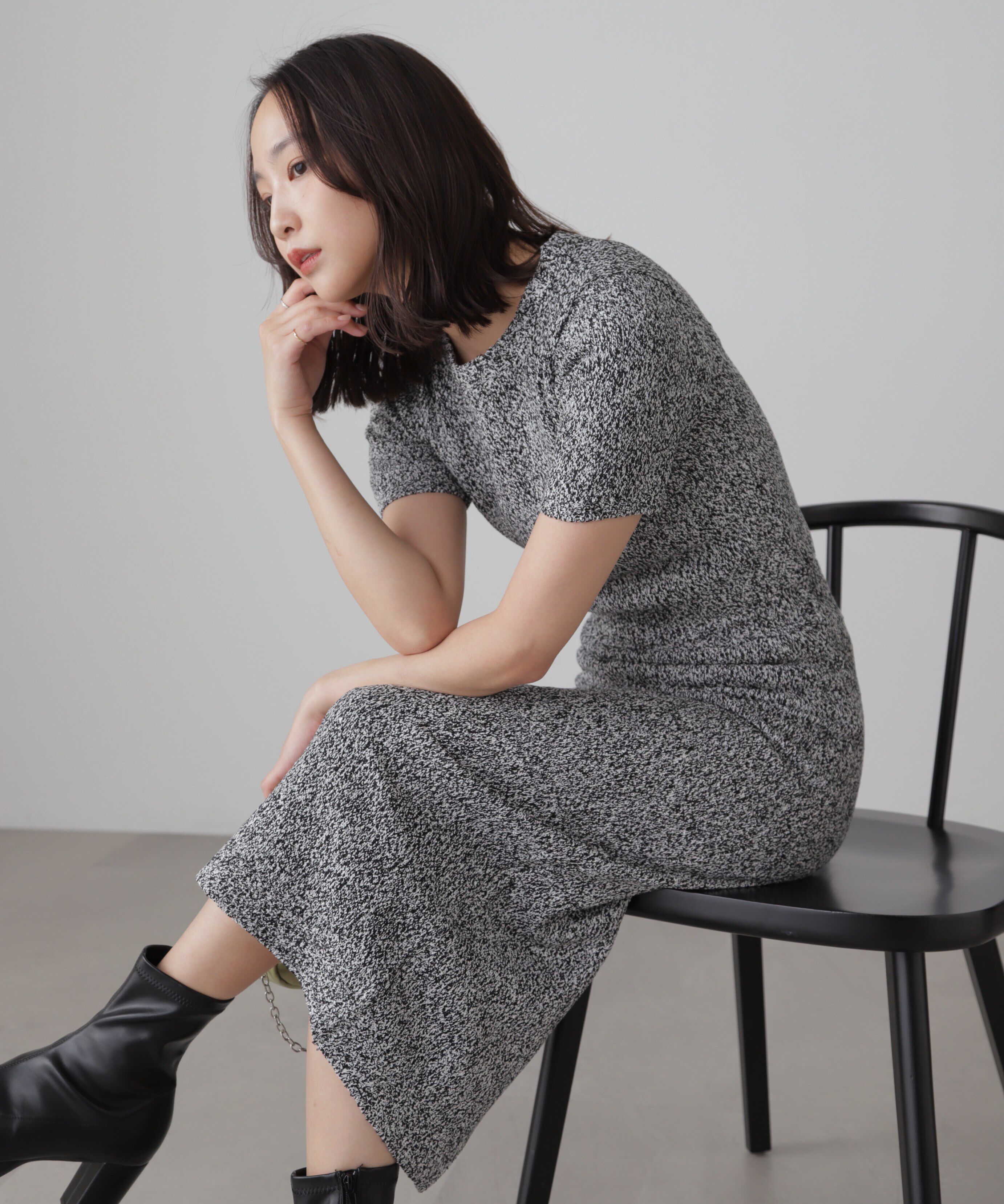  「コンパクト半袖ニット&times;ニットナロースカート」|ワンピース|