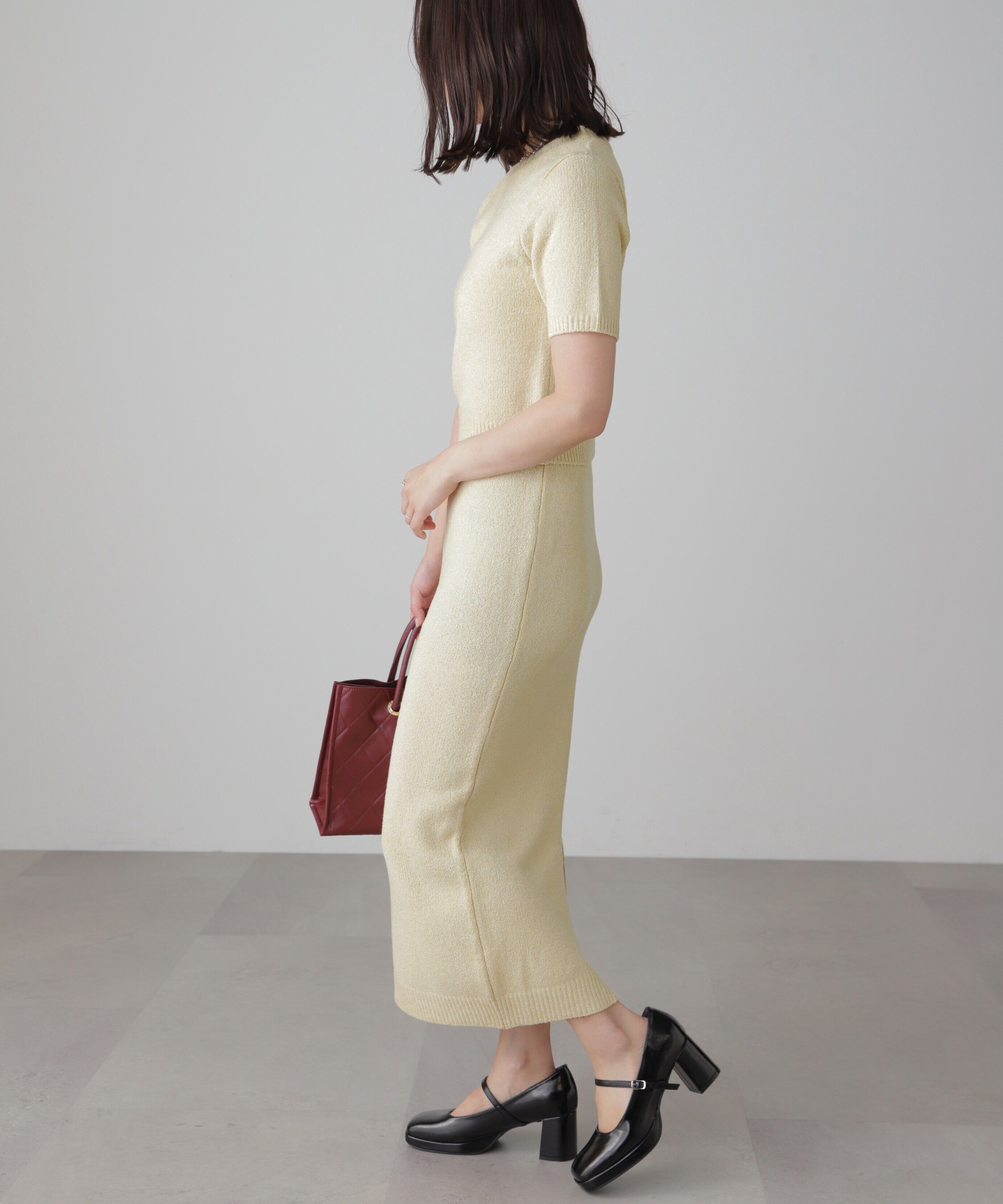  「コンパクト半袖ニット&times;ニットナロースカート」|ワンピース|