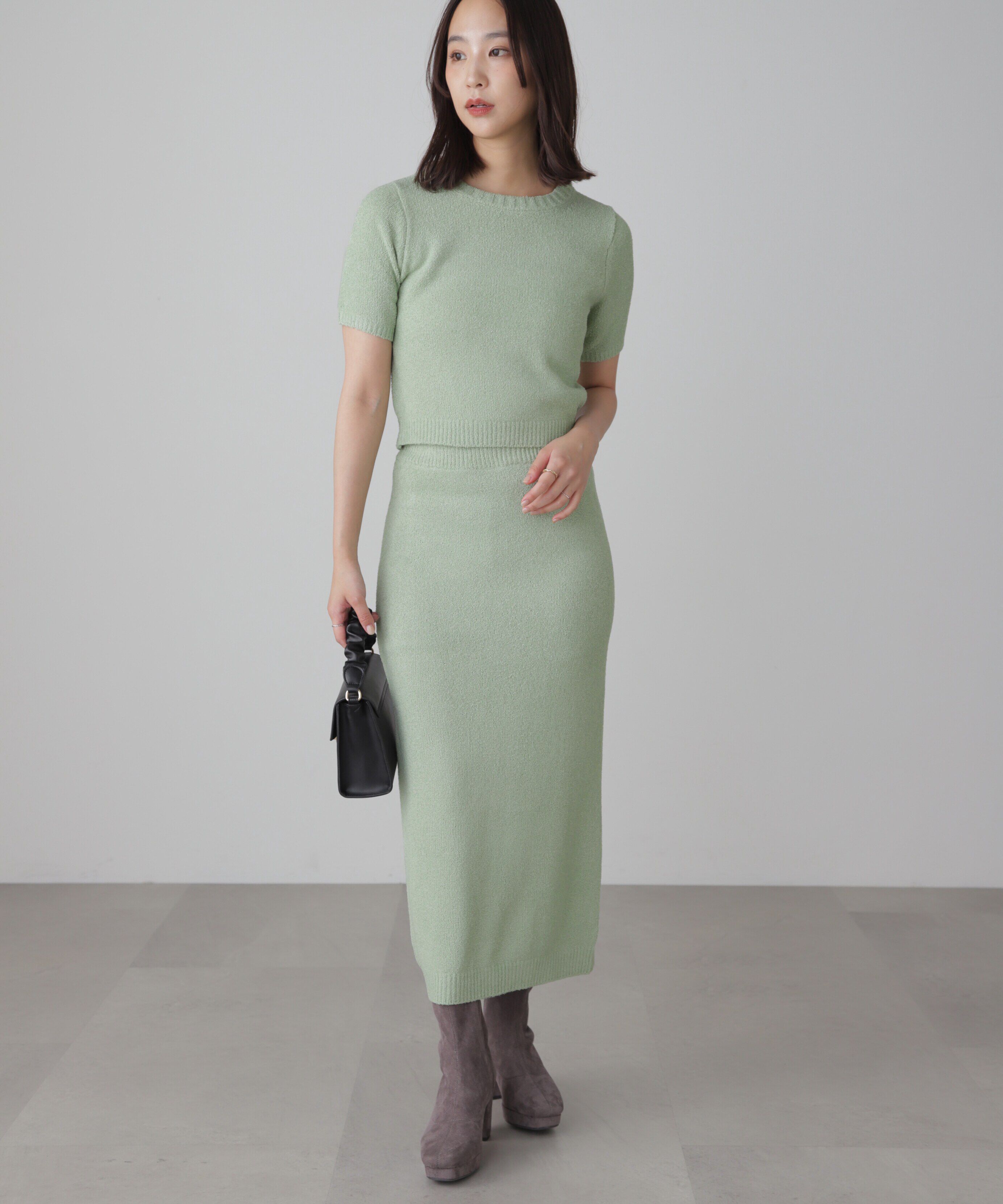  「コンパクト半袖ニット&times;ニットナロースカート」|ワンピース|