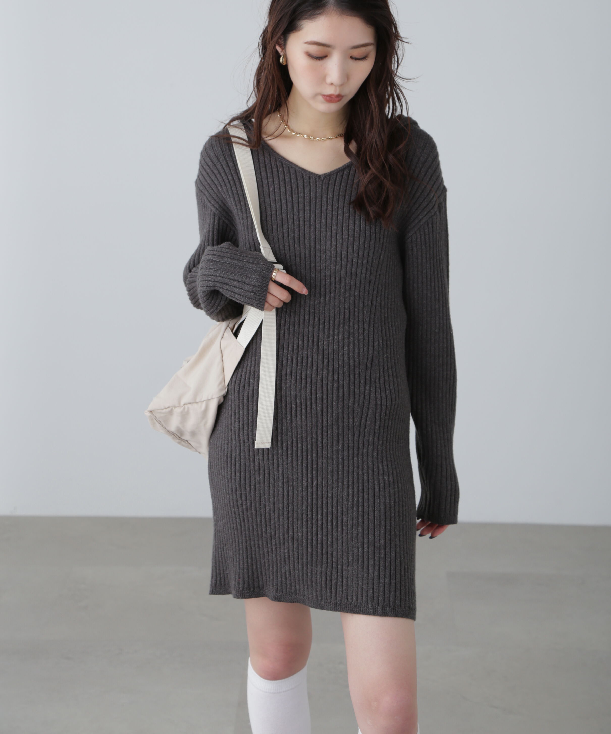  「フード付きニットミニワンピース」|ワンピース|