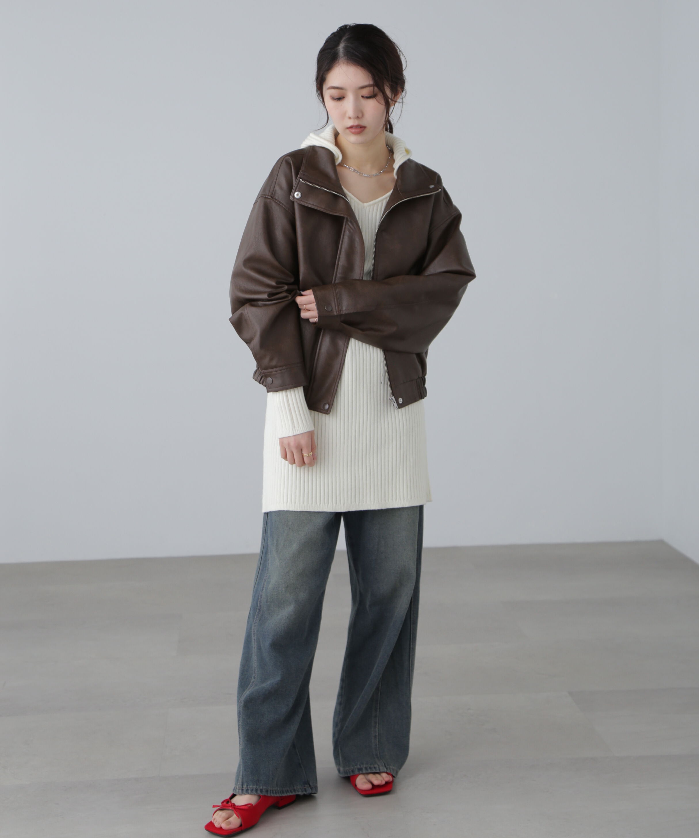  「フード付きニットミニワンピース」|ワンピース|