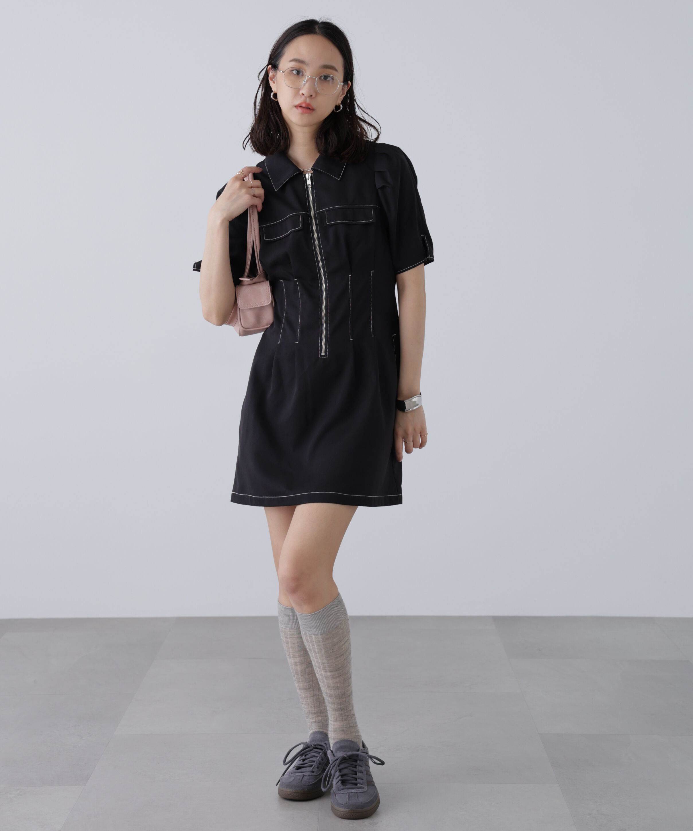  「配色ステッチジップミニワンピース」|ワンピース|