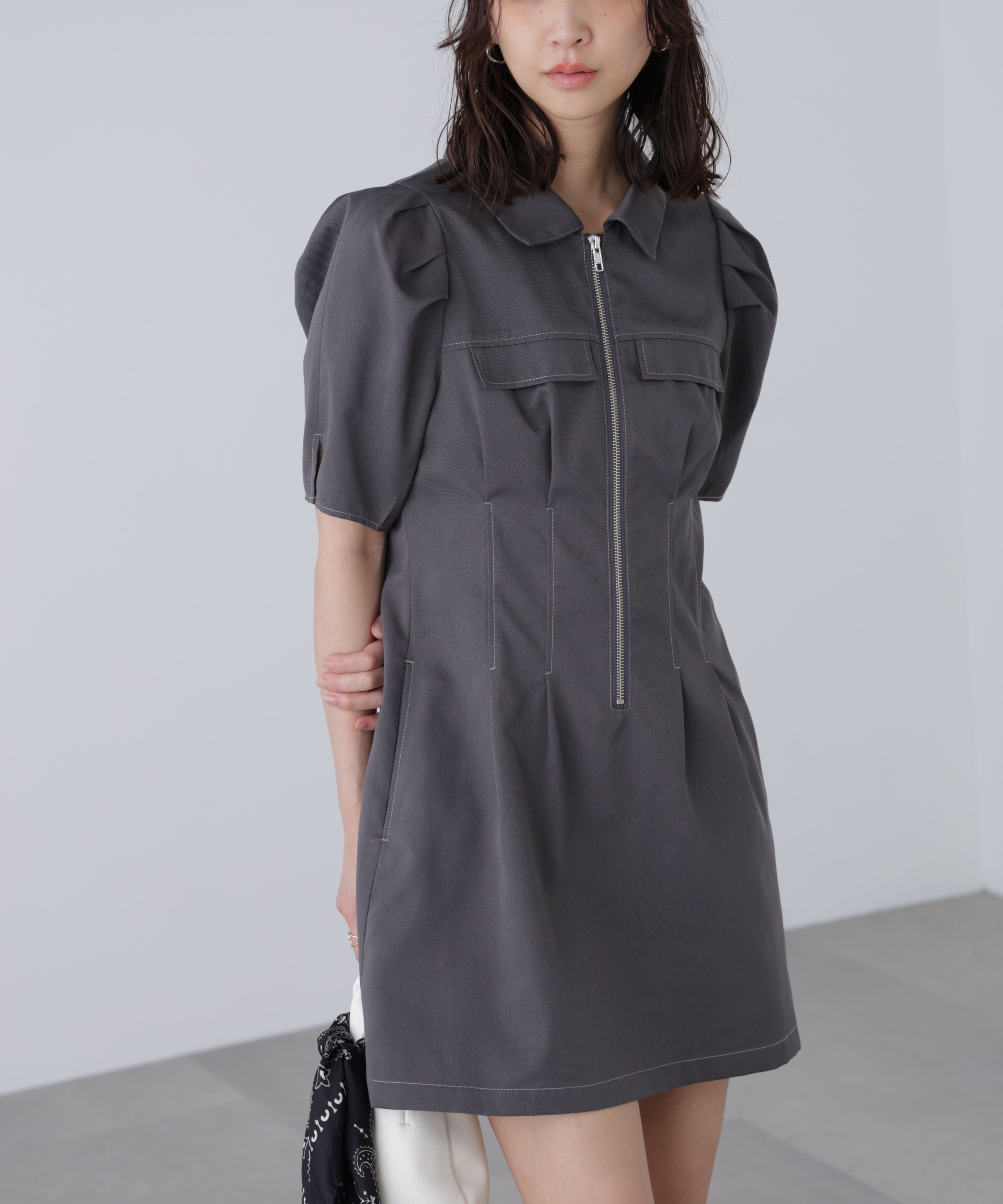  「配色ステッチジップミニワンピース」|ワンピース|