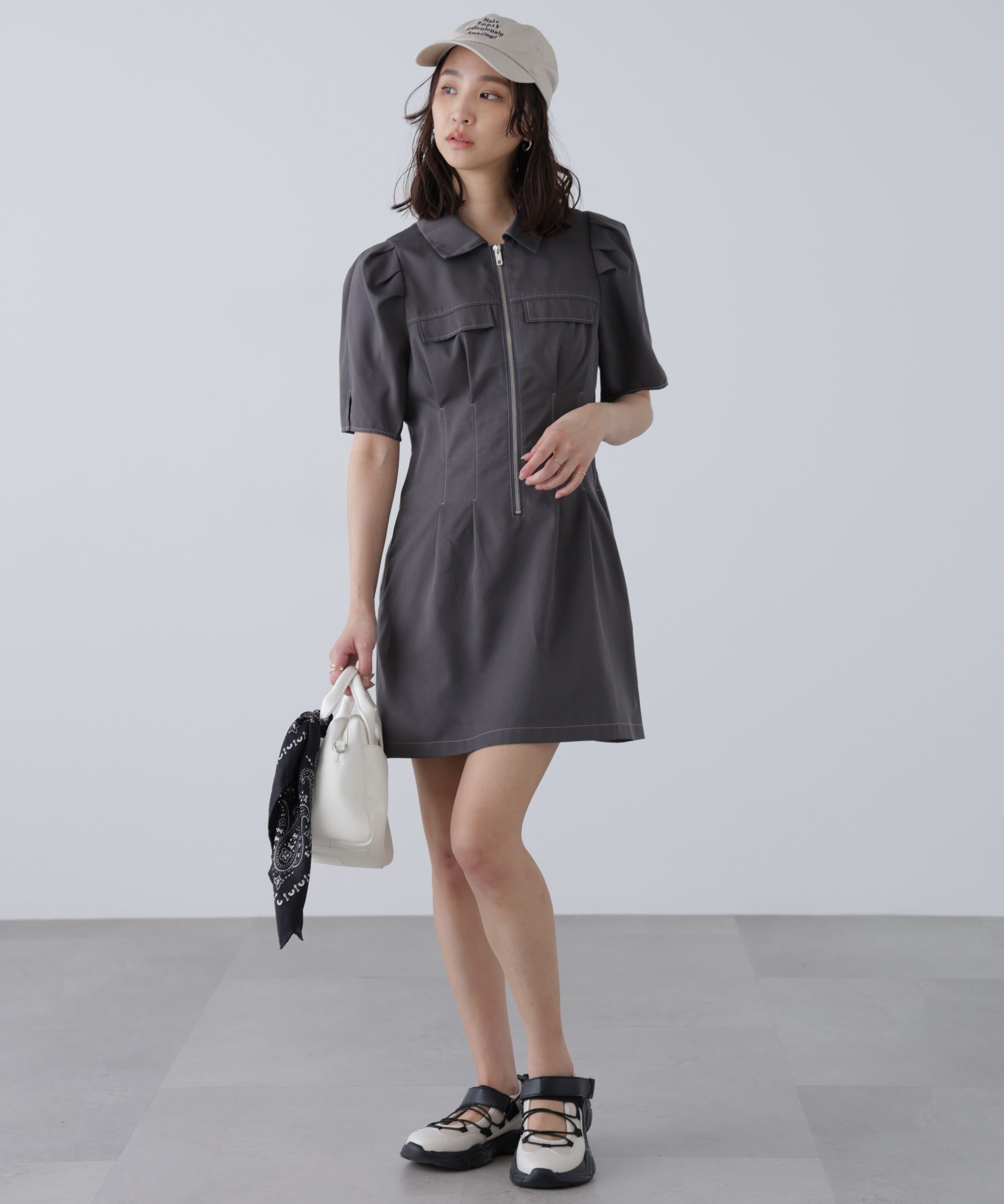  「配色ステッチジップミニワンピース」|ワンピース|