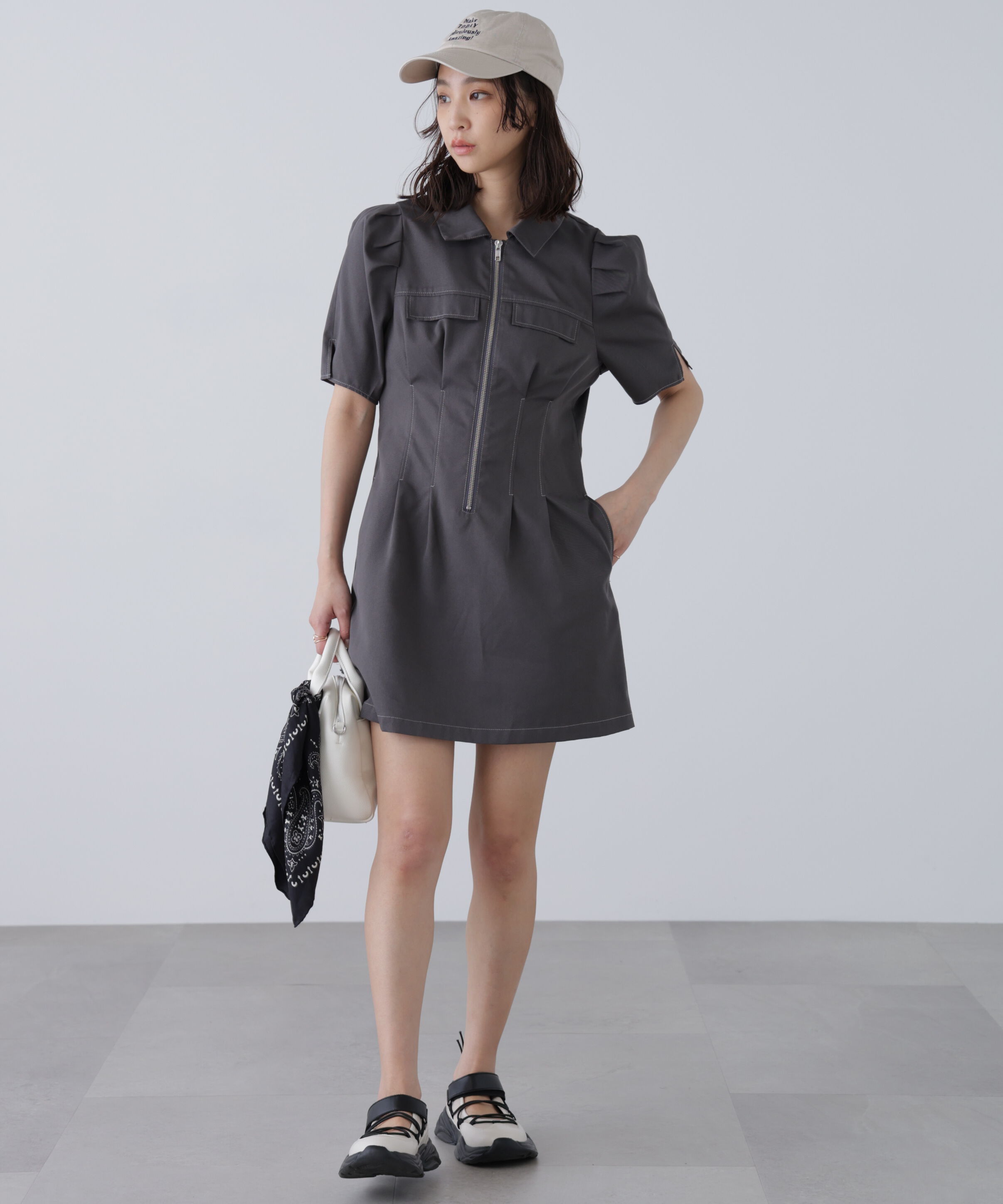  「配色ステッチジップミニワンピース」|ワンピース|