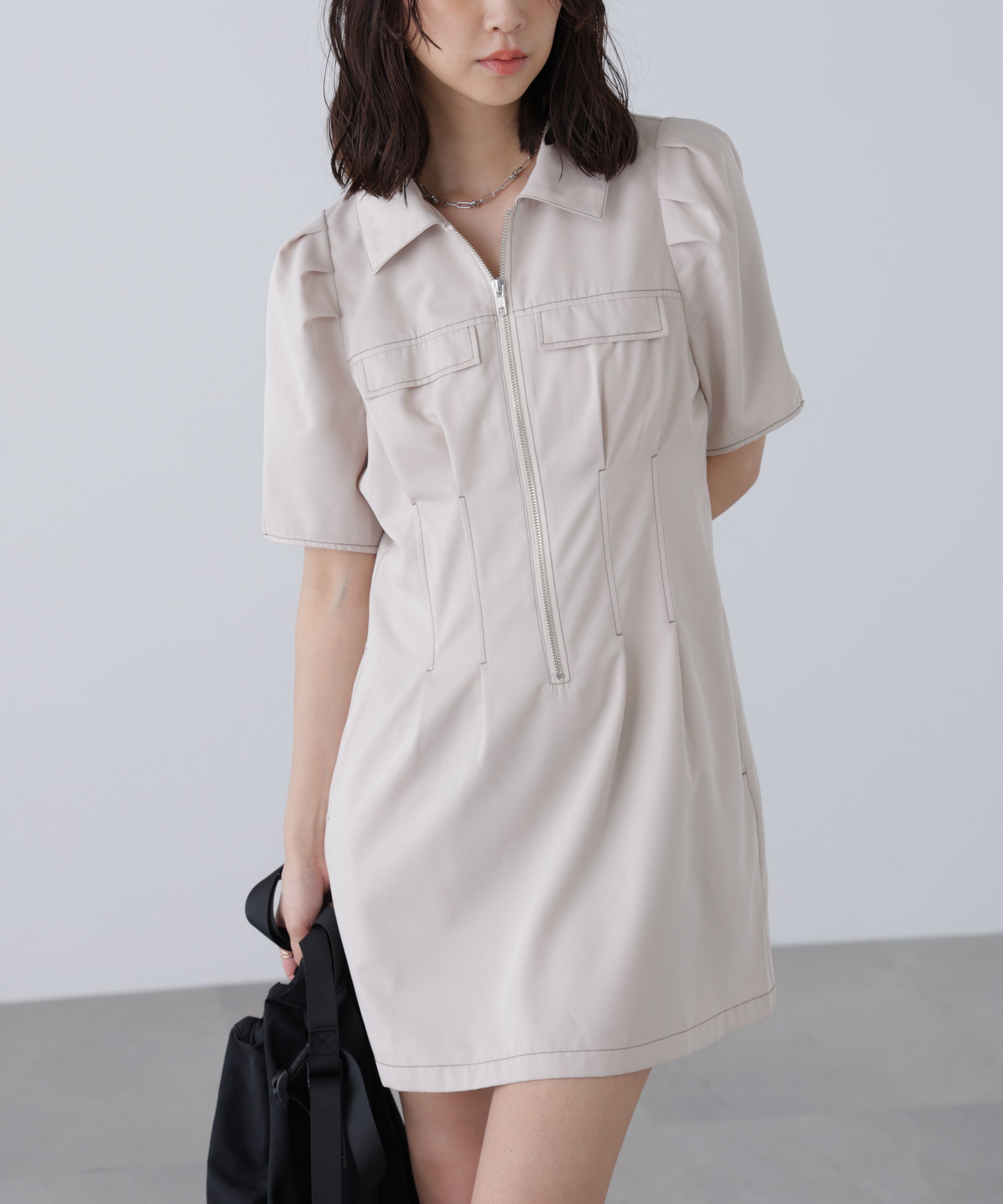  「配色ステッチジップミニワンピース」|ワンピース|