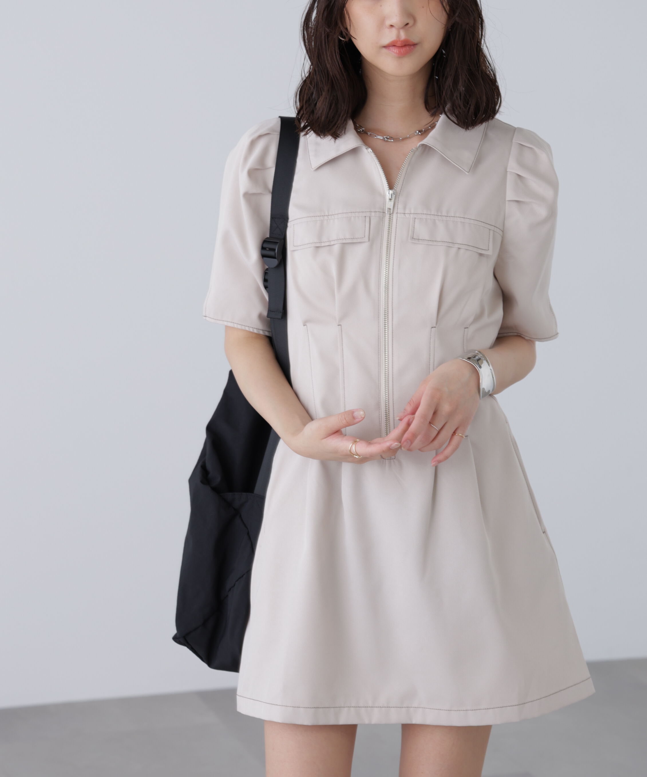  「配色ステッチジップミニワンピース」|ワンピース|