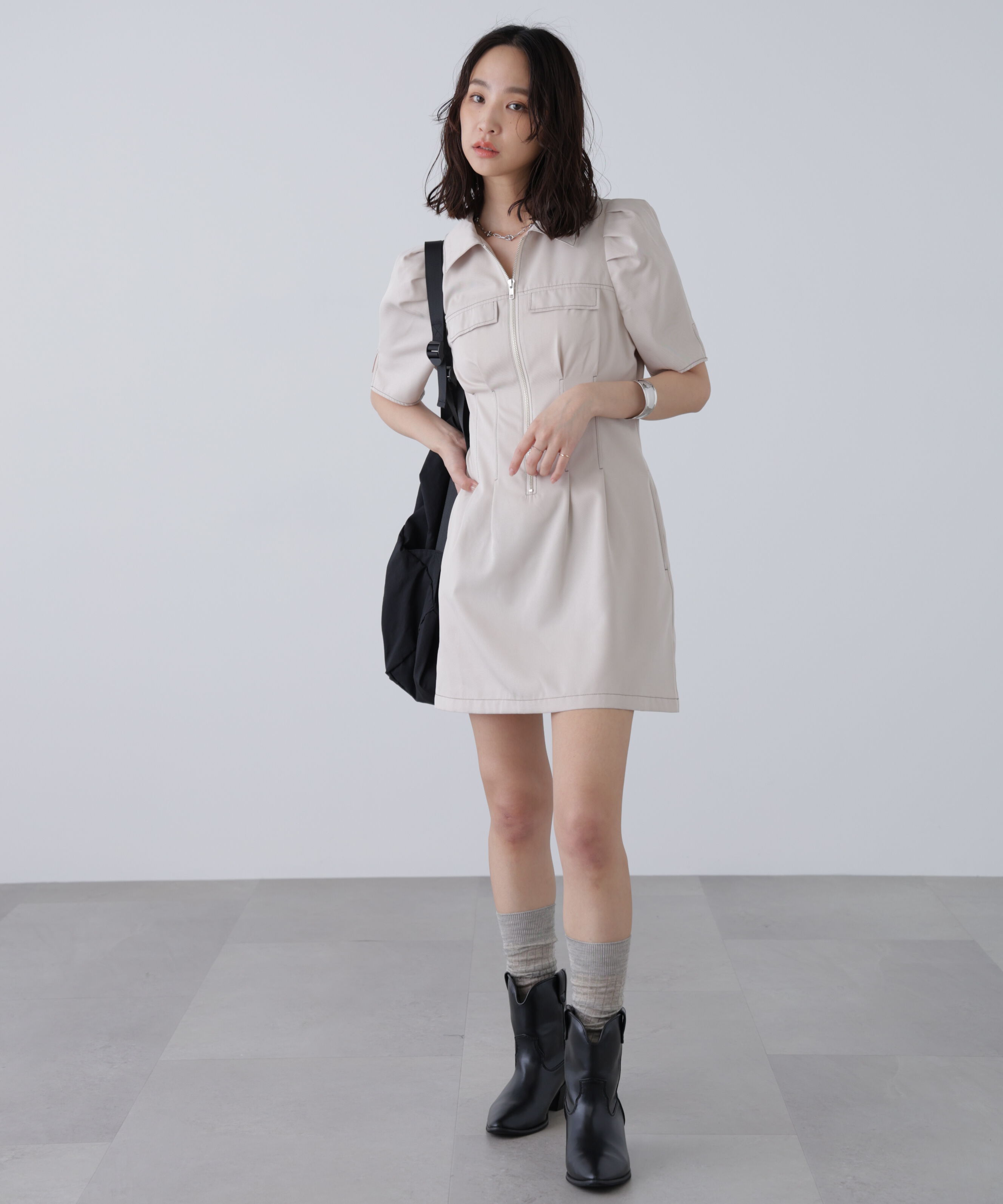  「配色ステッチジップミニワンピース」|ワンピース|