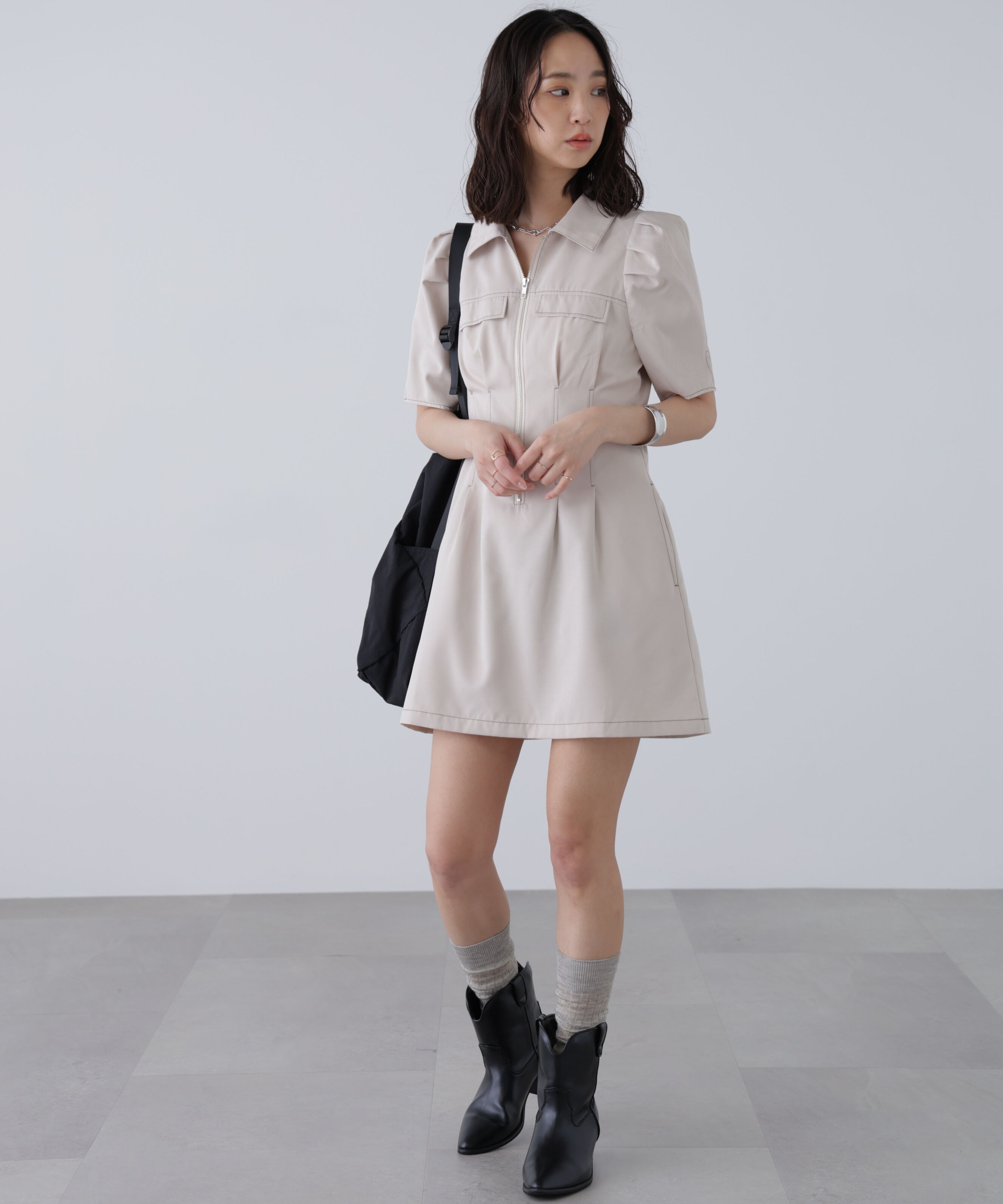  「配色ステッチジップミニワンピース」|ワンピース|