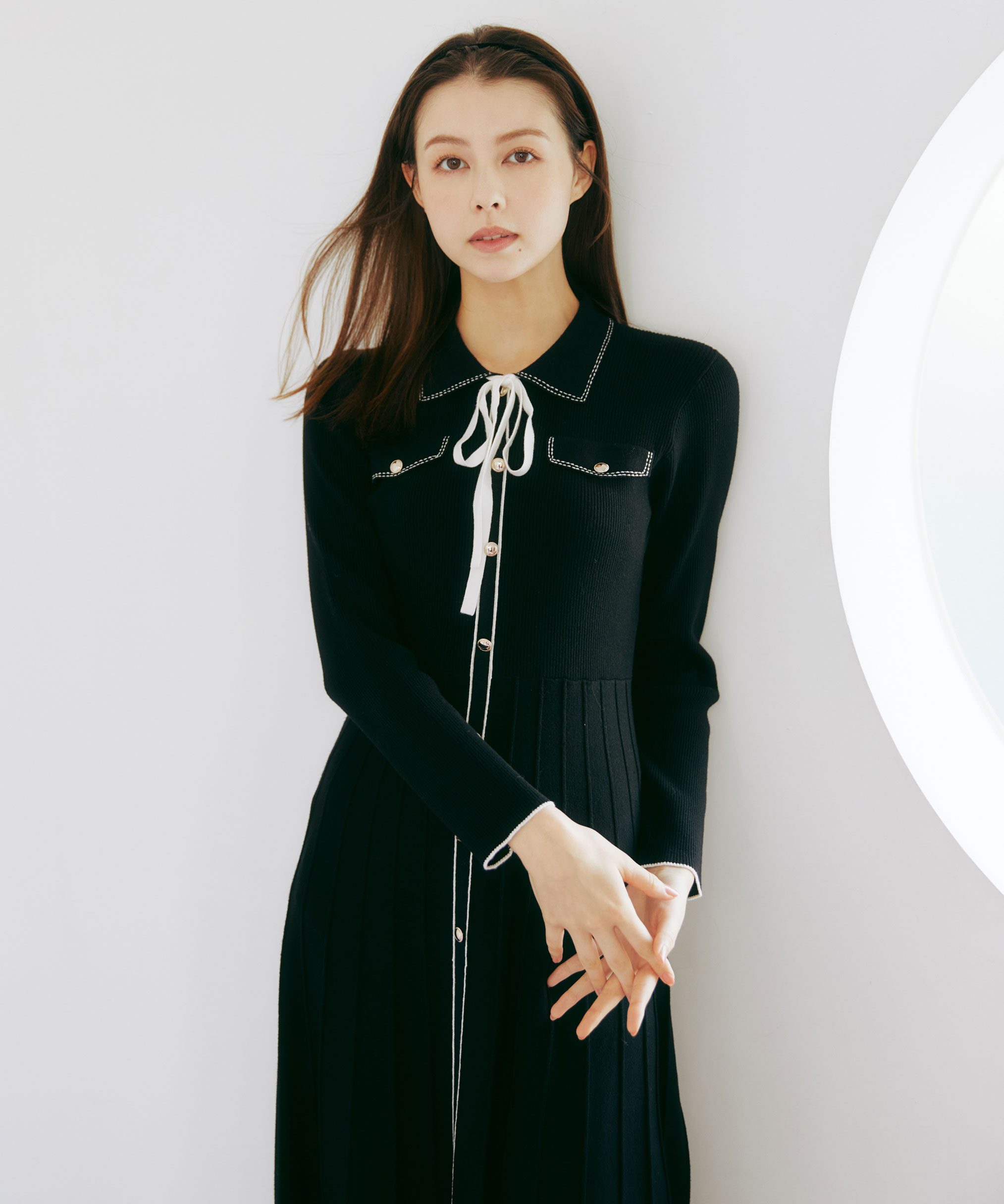  「ステッチカラーニットワンピース」|ワンピース|