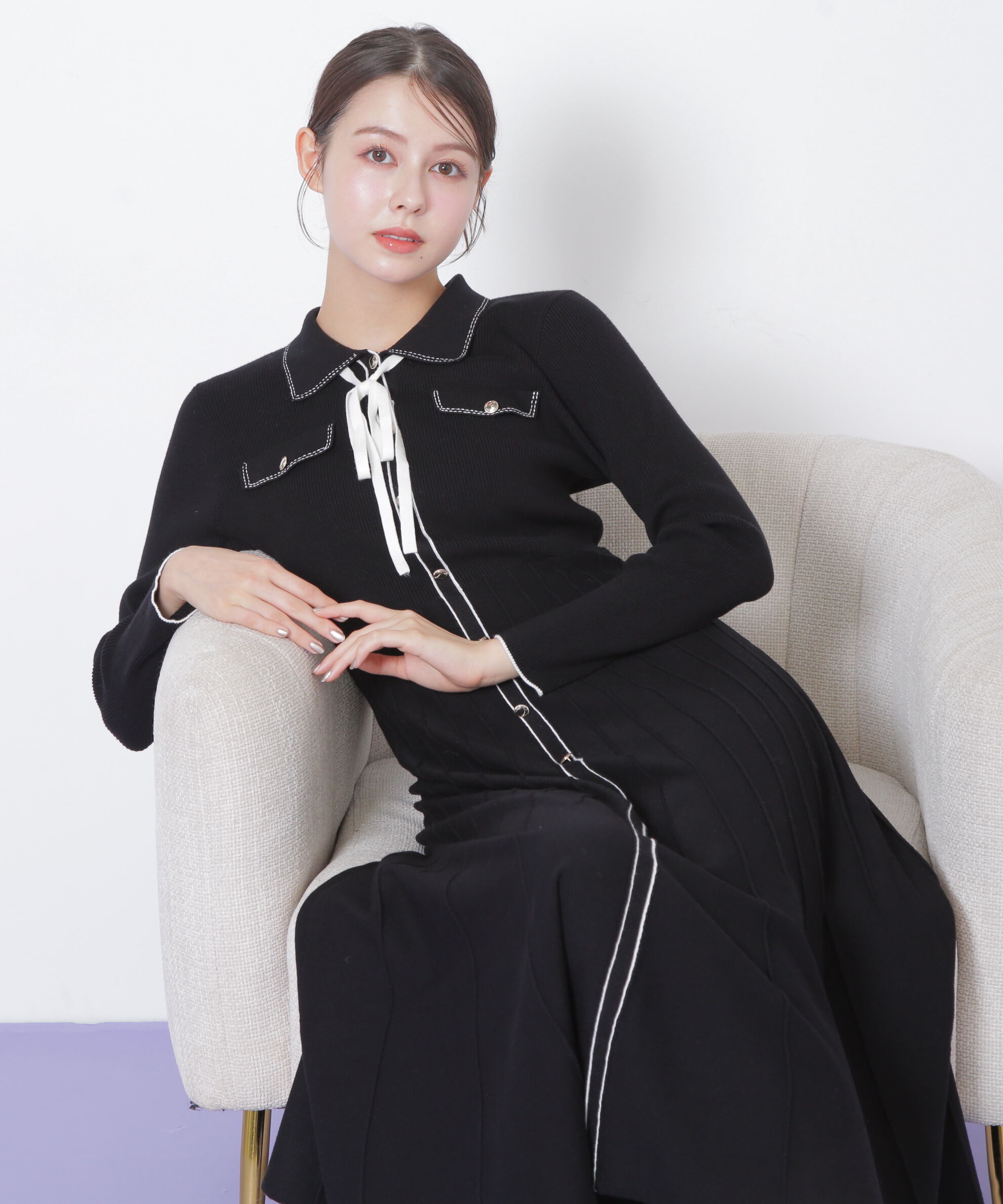  「ステッチカラーニットワンピース」|ワンピース|