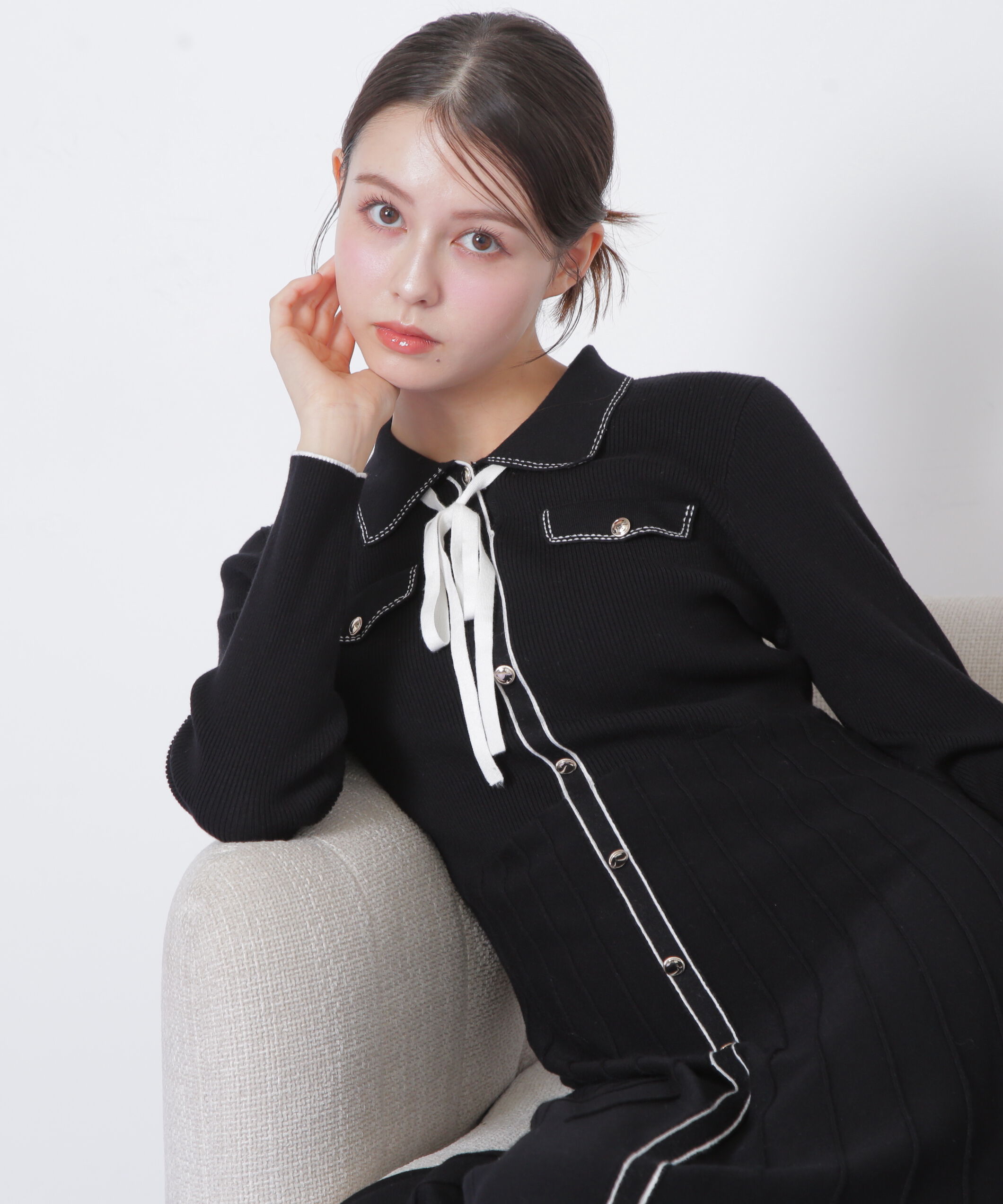  「ステッチカラーニットワンピース」|ワンピース|